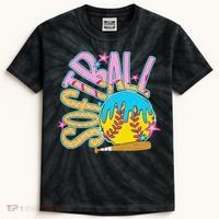 Softball Game Day Drip Ice Cream Drip Softball Kids Tie-Dye T-Shirt thumb 0