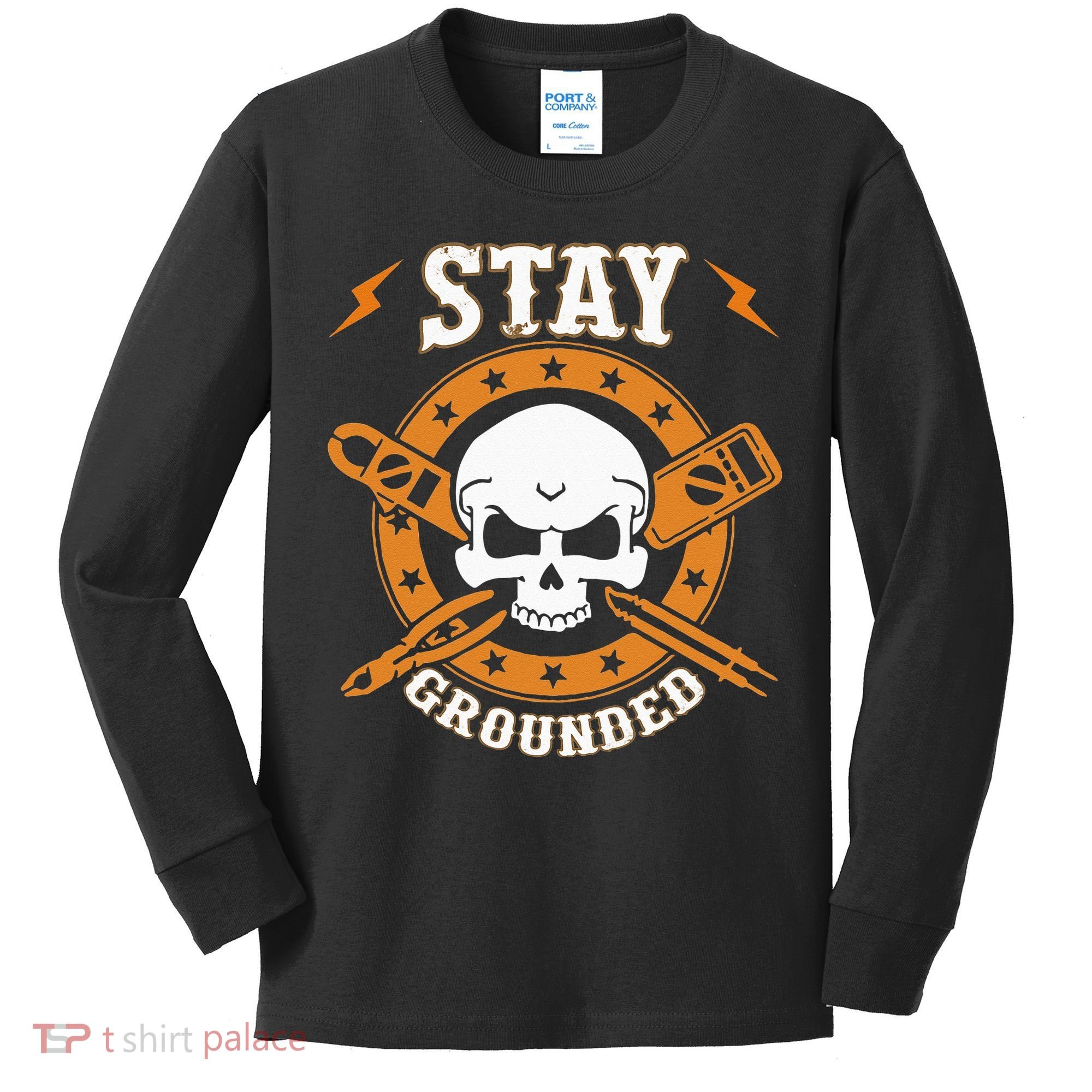 Stay Grounded Electric Electrical Electrician Kids Long Sleeve Shirt