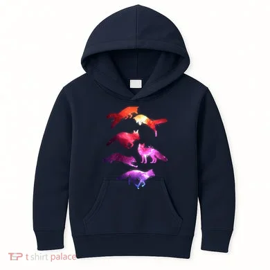 Space Galaxy Foxes Kids Hoodie