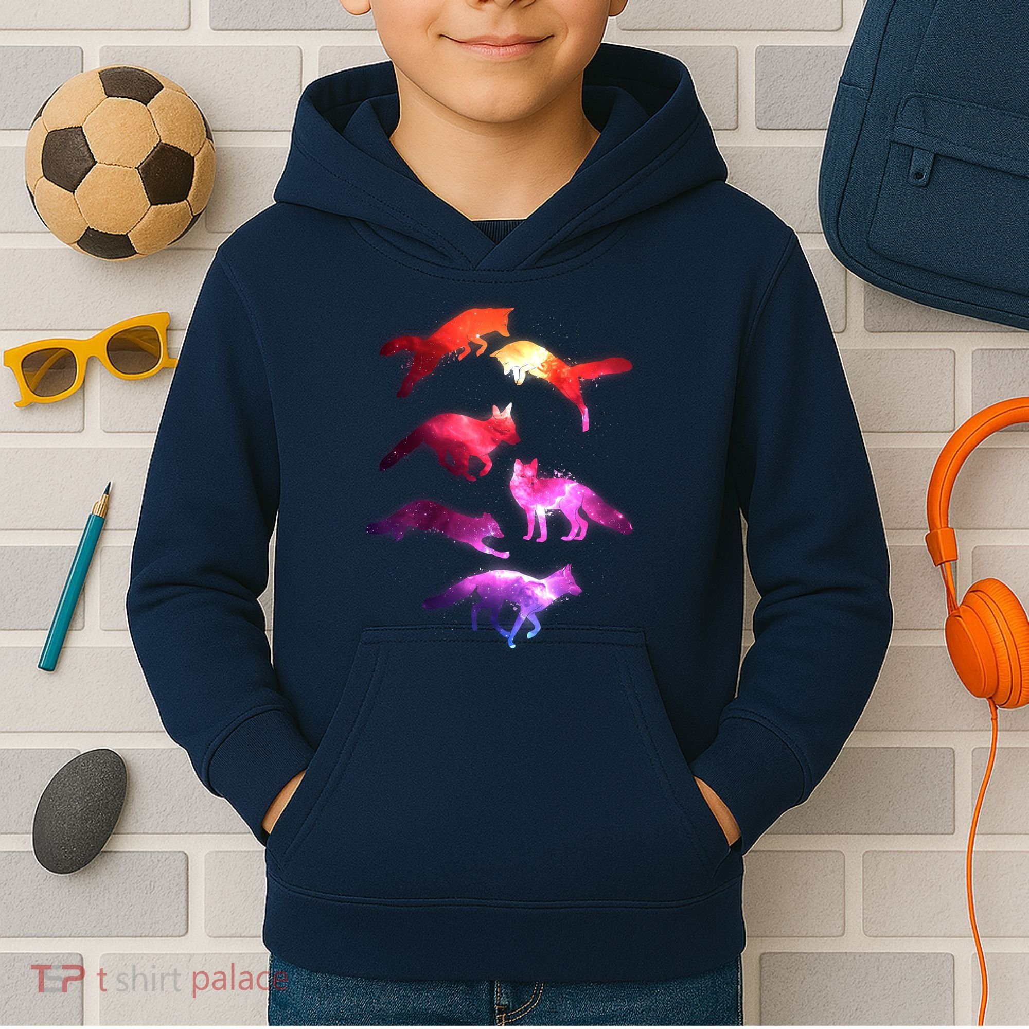 Space Galaxy Foxes Kids Hoodie