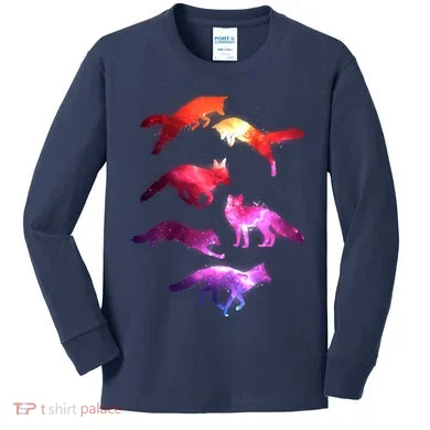 Space Galaxy Foxes Kids Long Sleeve Shirt