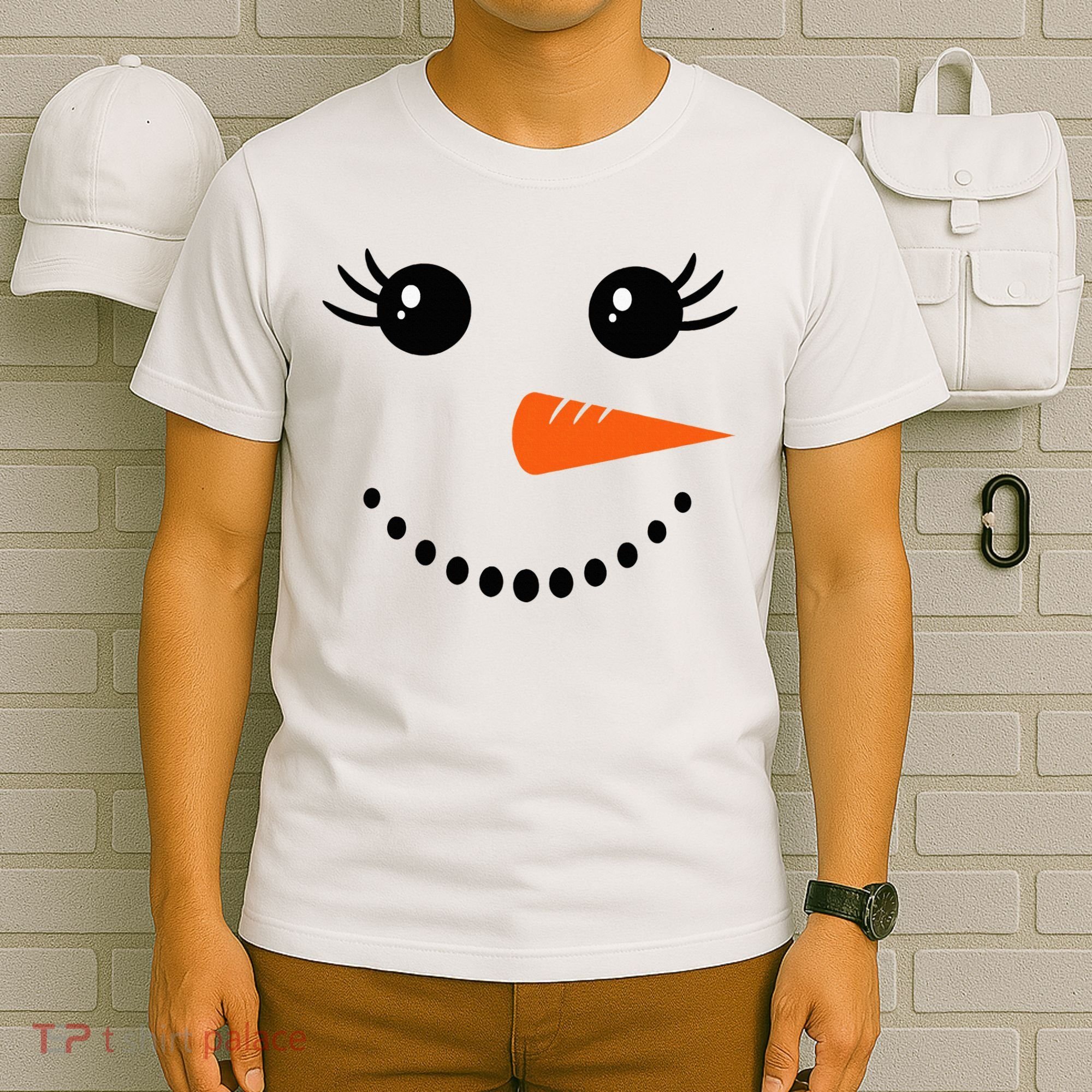 Snowman Girl Face Christmas Winter T-Shirt