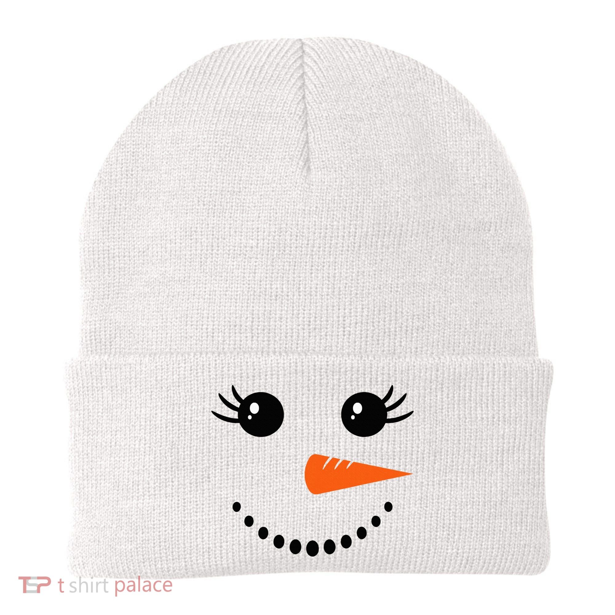 Snowman Girl Face Christmas Winter Beanie