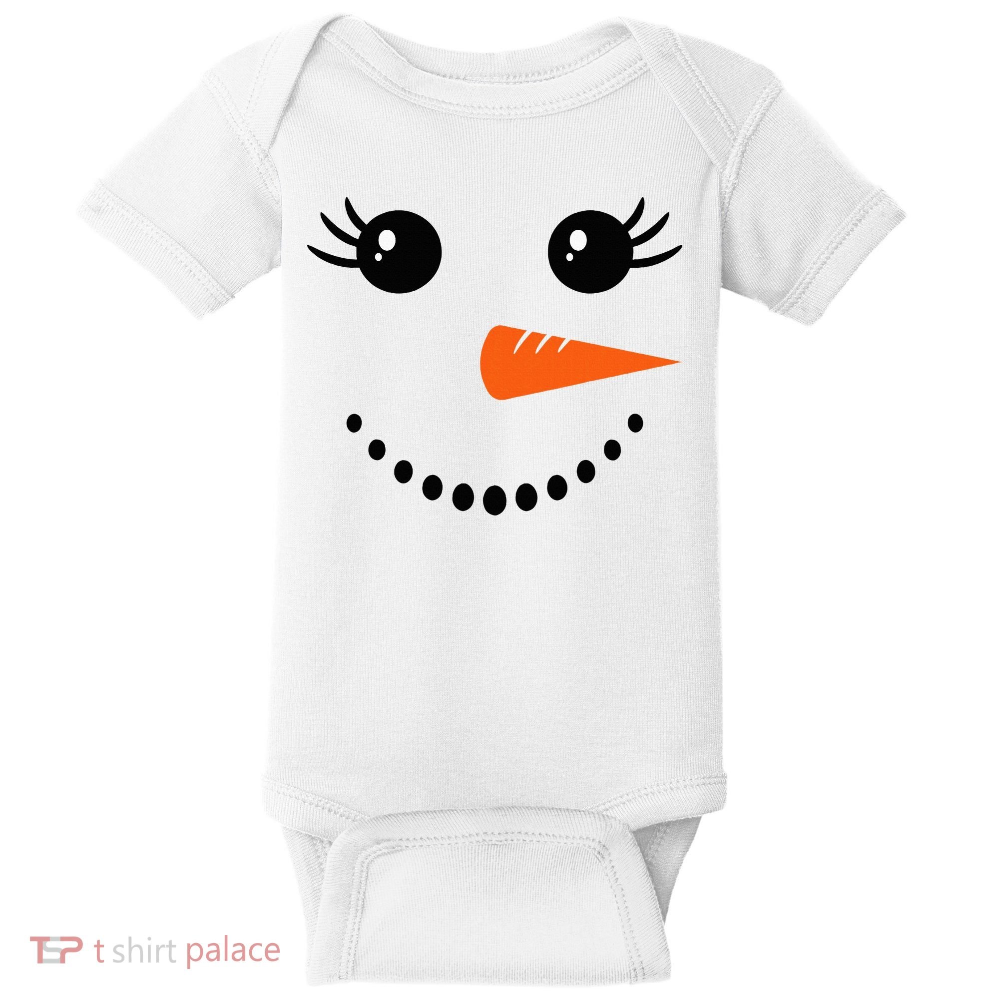 Snowman Girl Face Christmas Winter Baby Bodysuit