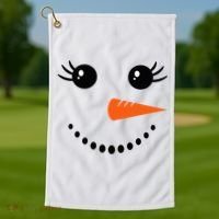 Snowman Girl Face Christmas Winter Golf Towel thumb 1