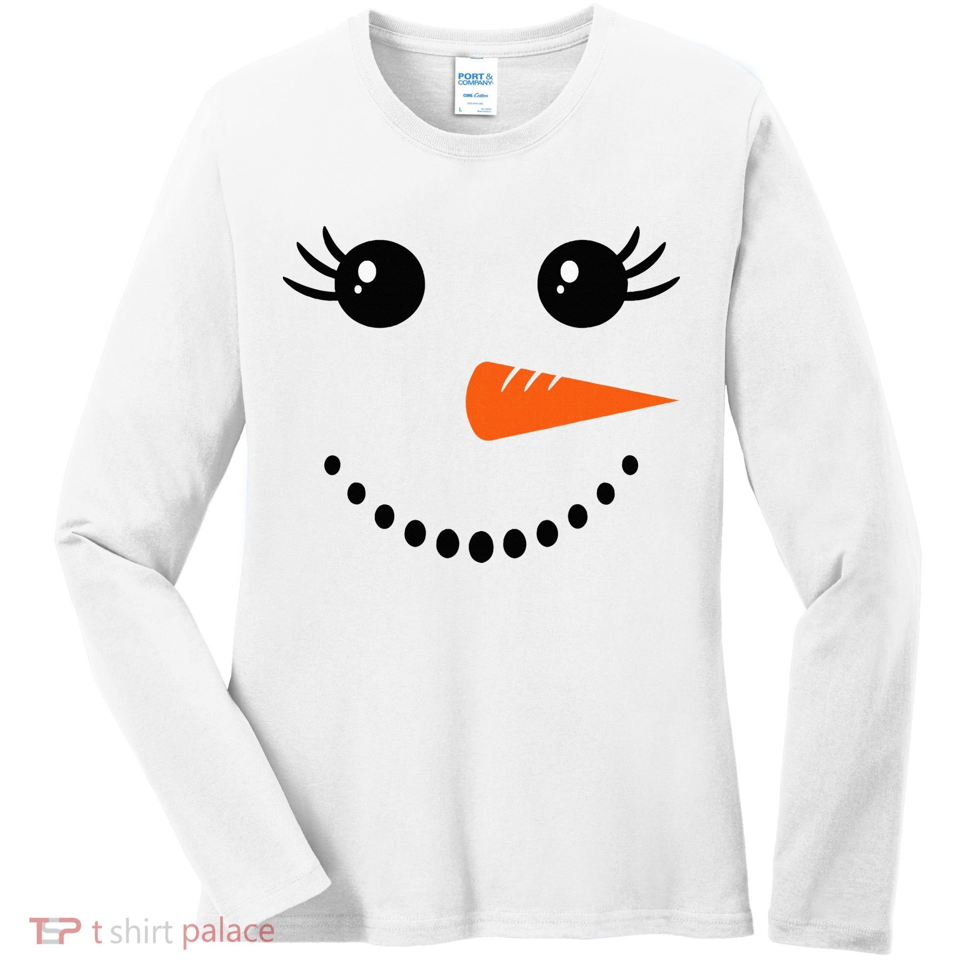 Snowman Girl Face Christmas Winter Women's Long Sleeve Shirt