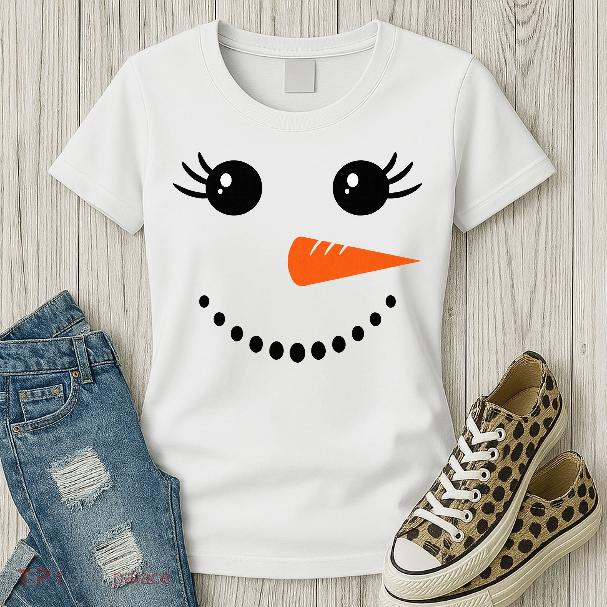 Snowman Girl Face Christmas Winter Women's T-Shirt