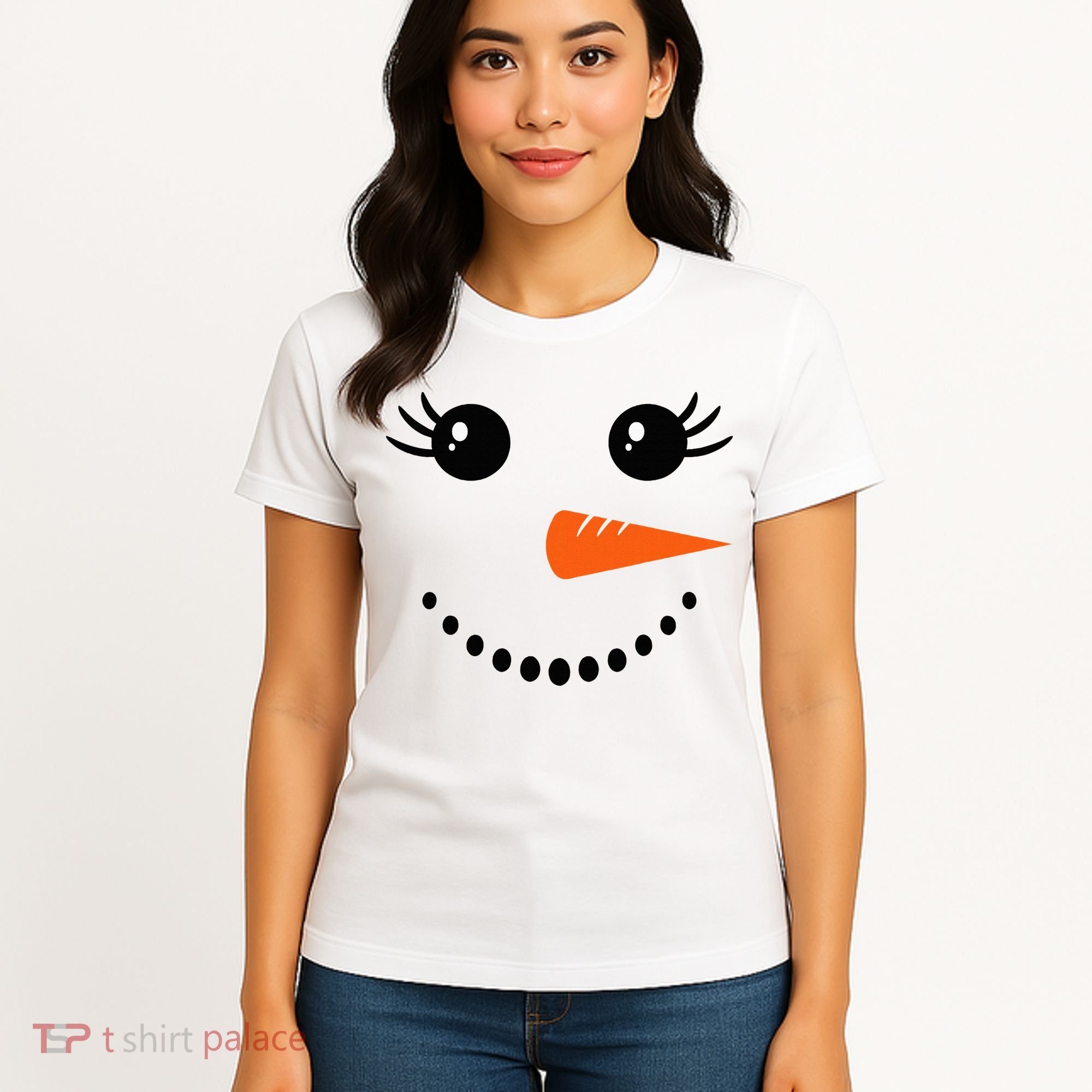 Snowman Girl Face Christmas Winter Women's T-Shirt