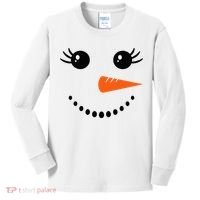Snowman Girl Face Christmas Winter Kids Long Sleeve Shirt thumb 0