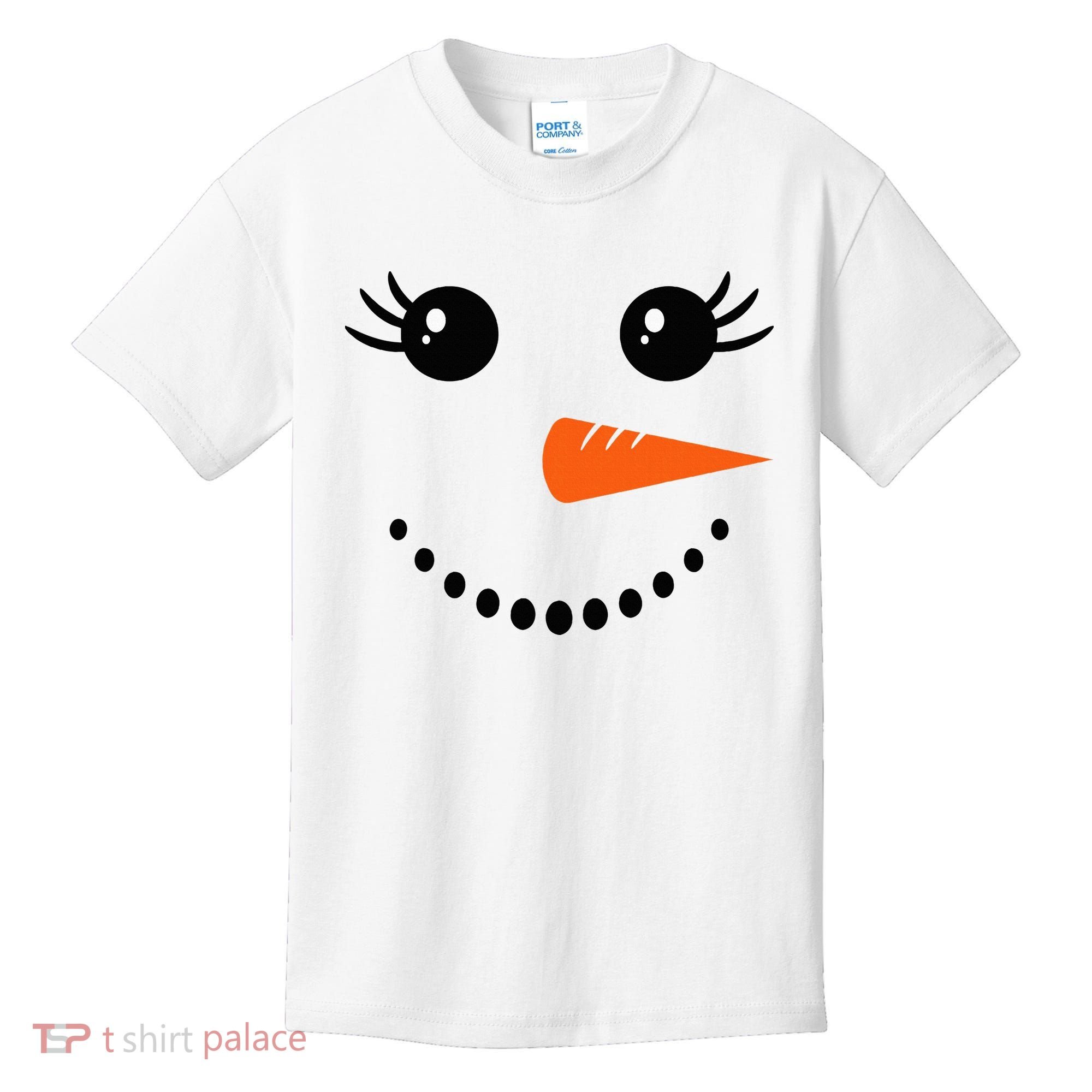 Snowman Girl Face Christmas Winter Kids T-Shirt