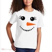 Snowman Girl Face Christmas Winter Kids T-Shirt thumb 2