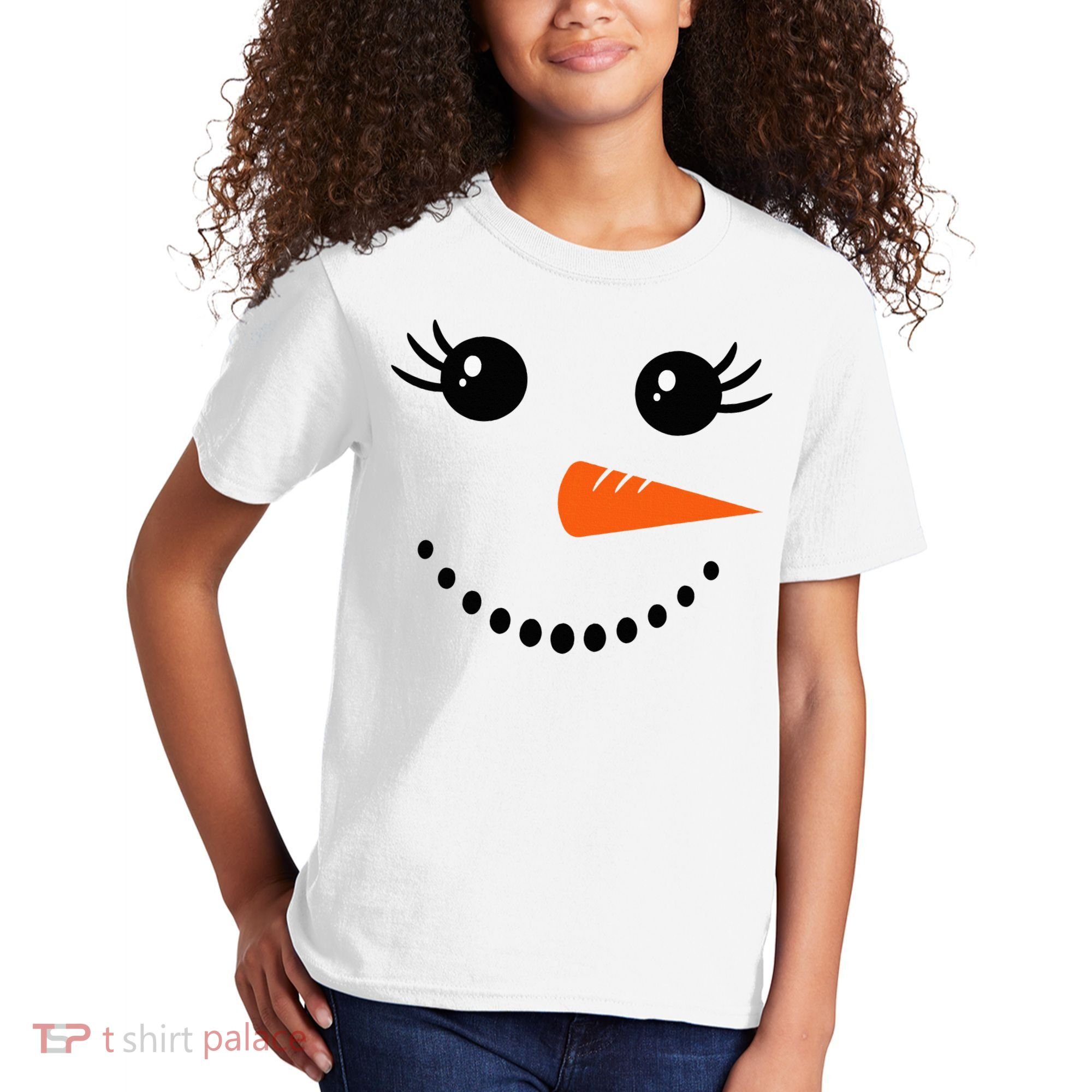 Snowman Girl Face Christmas Winter Kids T-Shirt