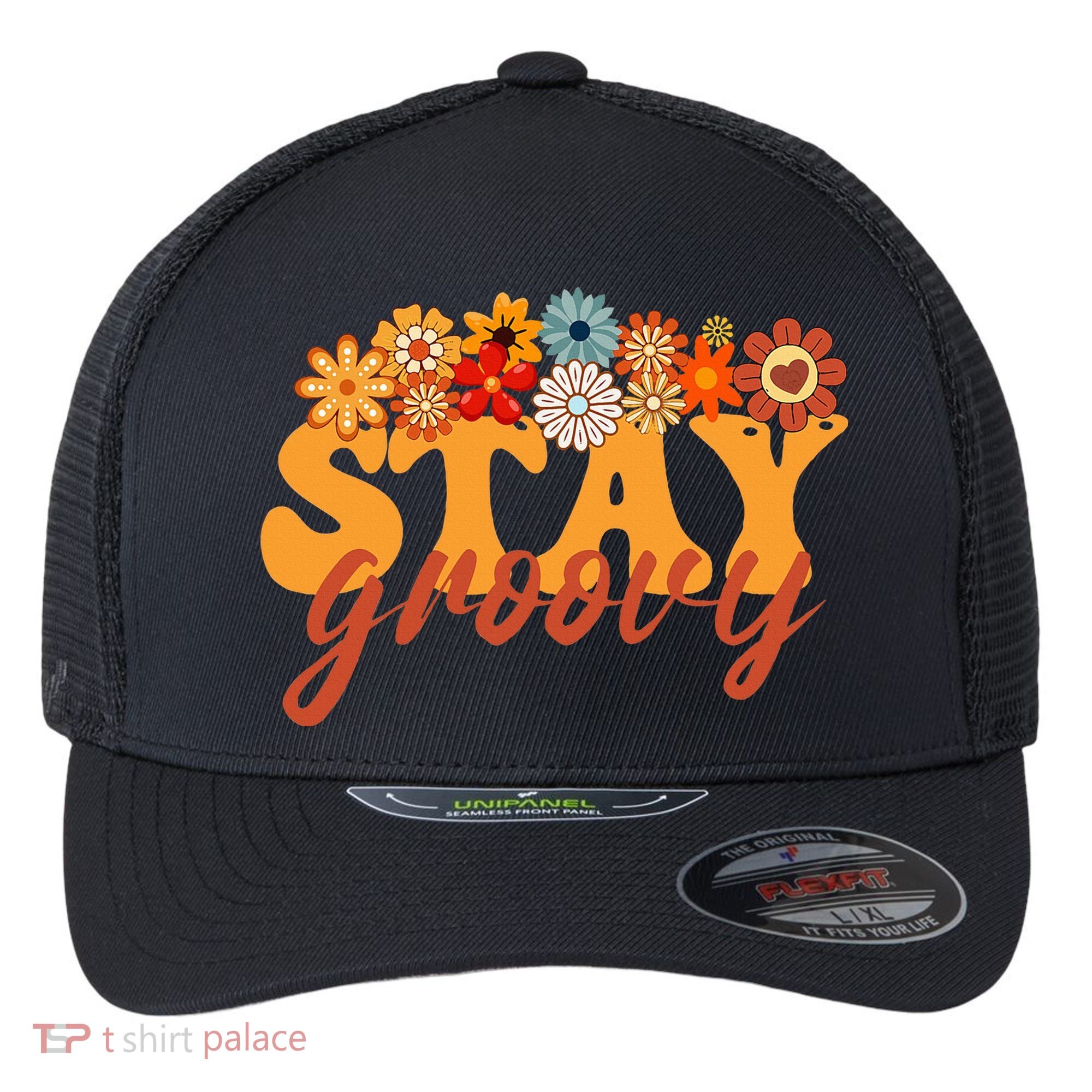 Stay Groovy Flower Power Flexfit Unipanel Trucker Cap