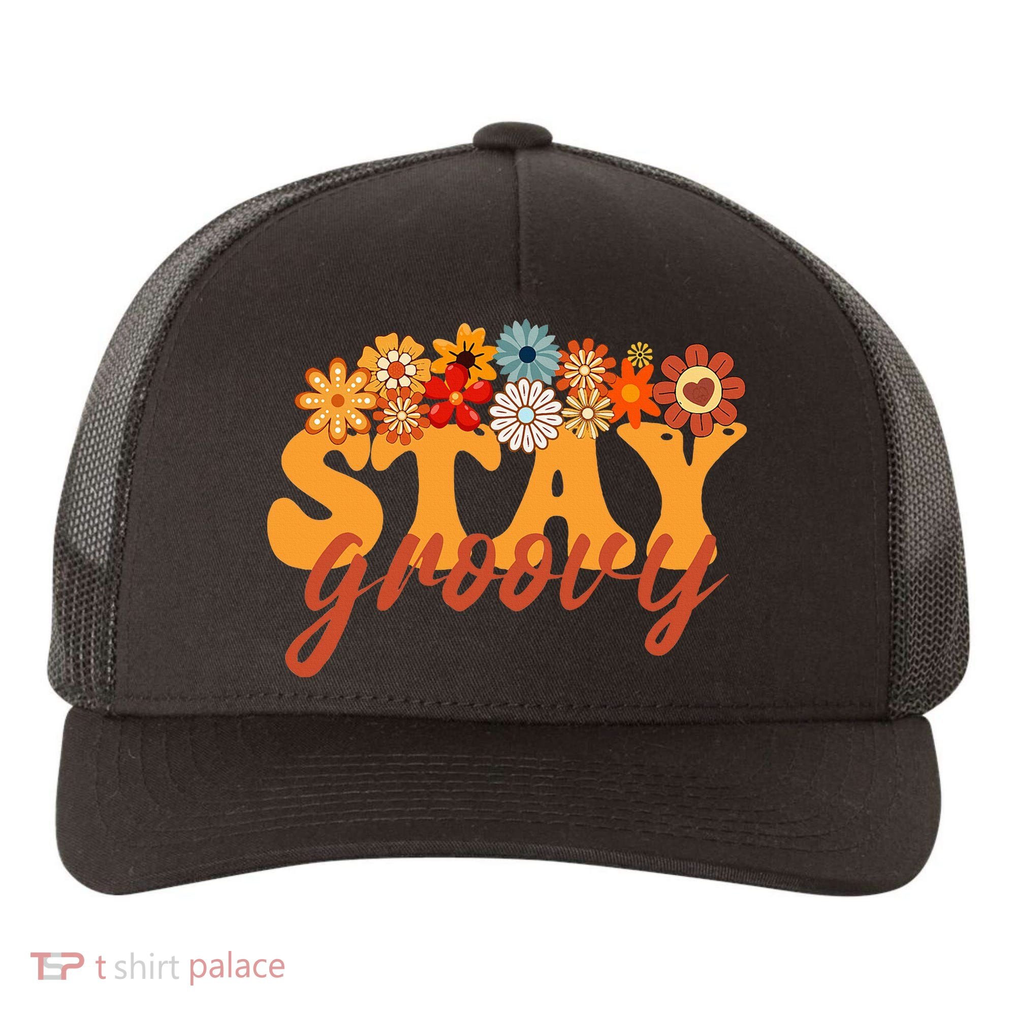 Stay Groovy Flower Power Yupoong Adult 5-Panel Trucker Hat