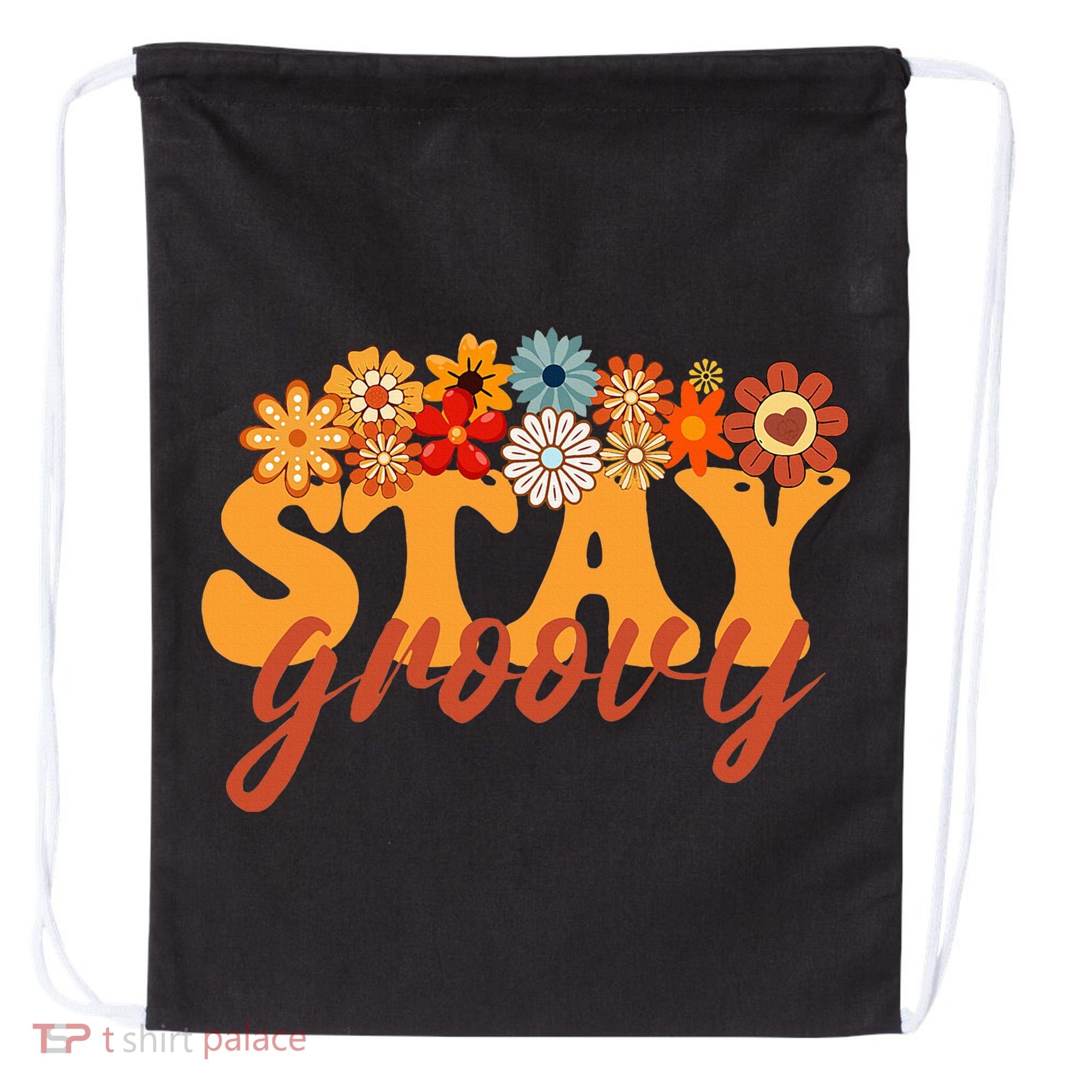 Stay Groovy Flower Power Drawstring Bag