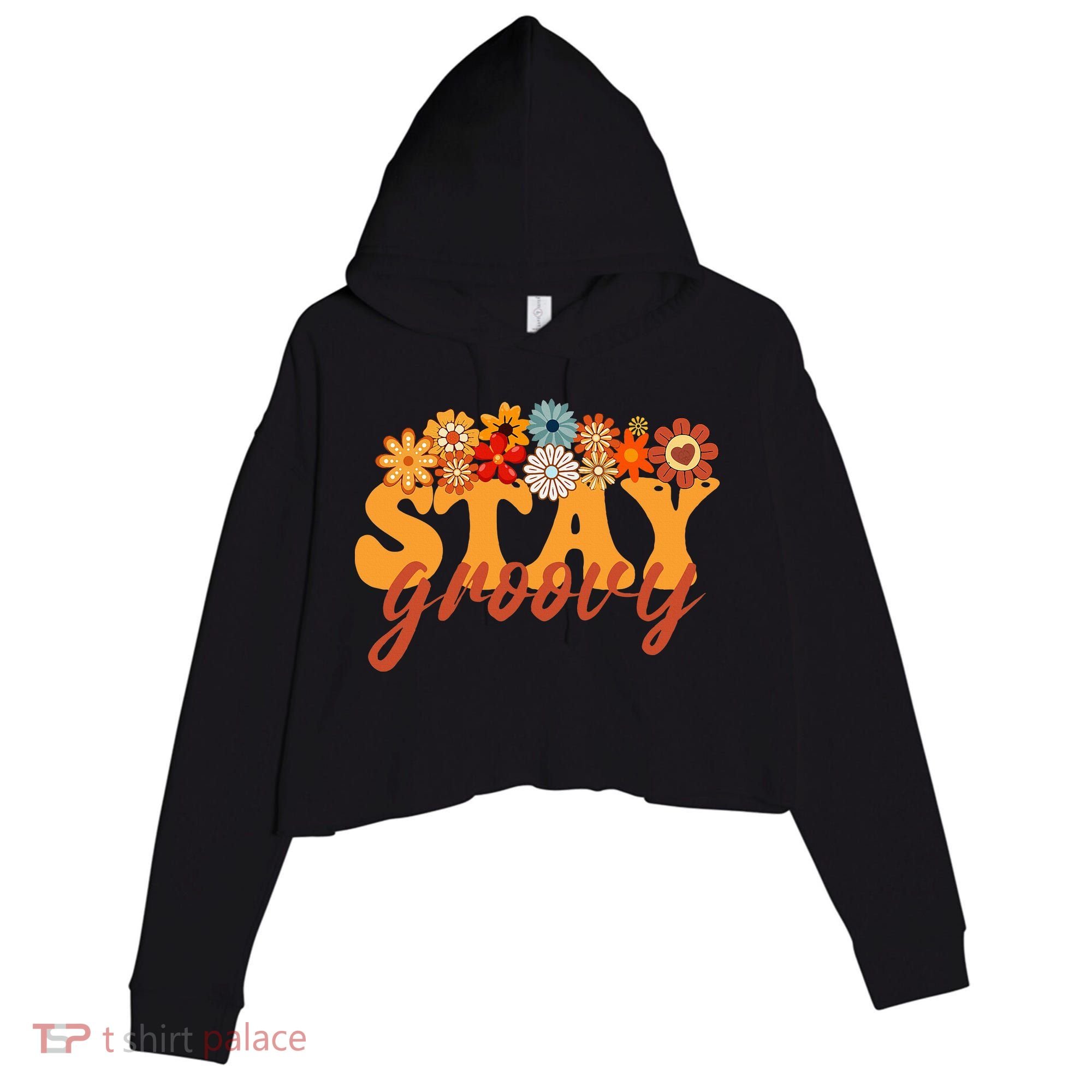 Stay Groovy Flower Power Crop Fleece Hoodie