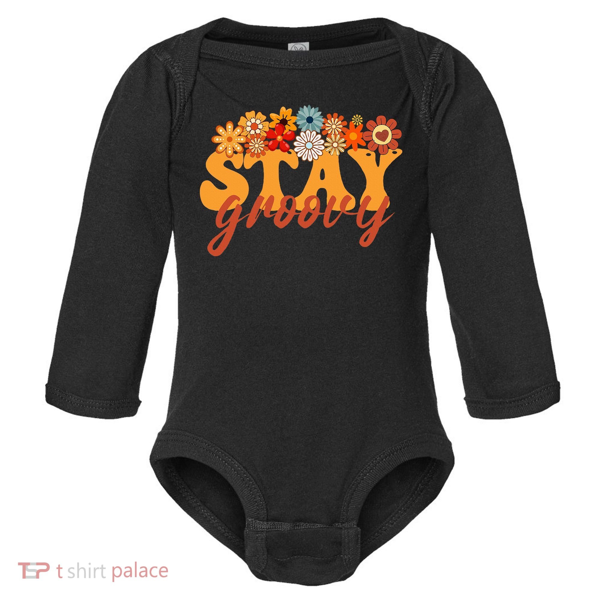 Stay Groovy Flower Power Baby Long Sleeve Bodysuit