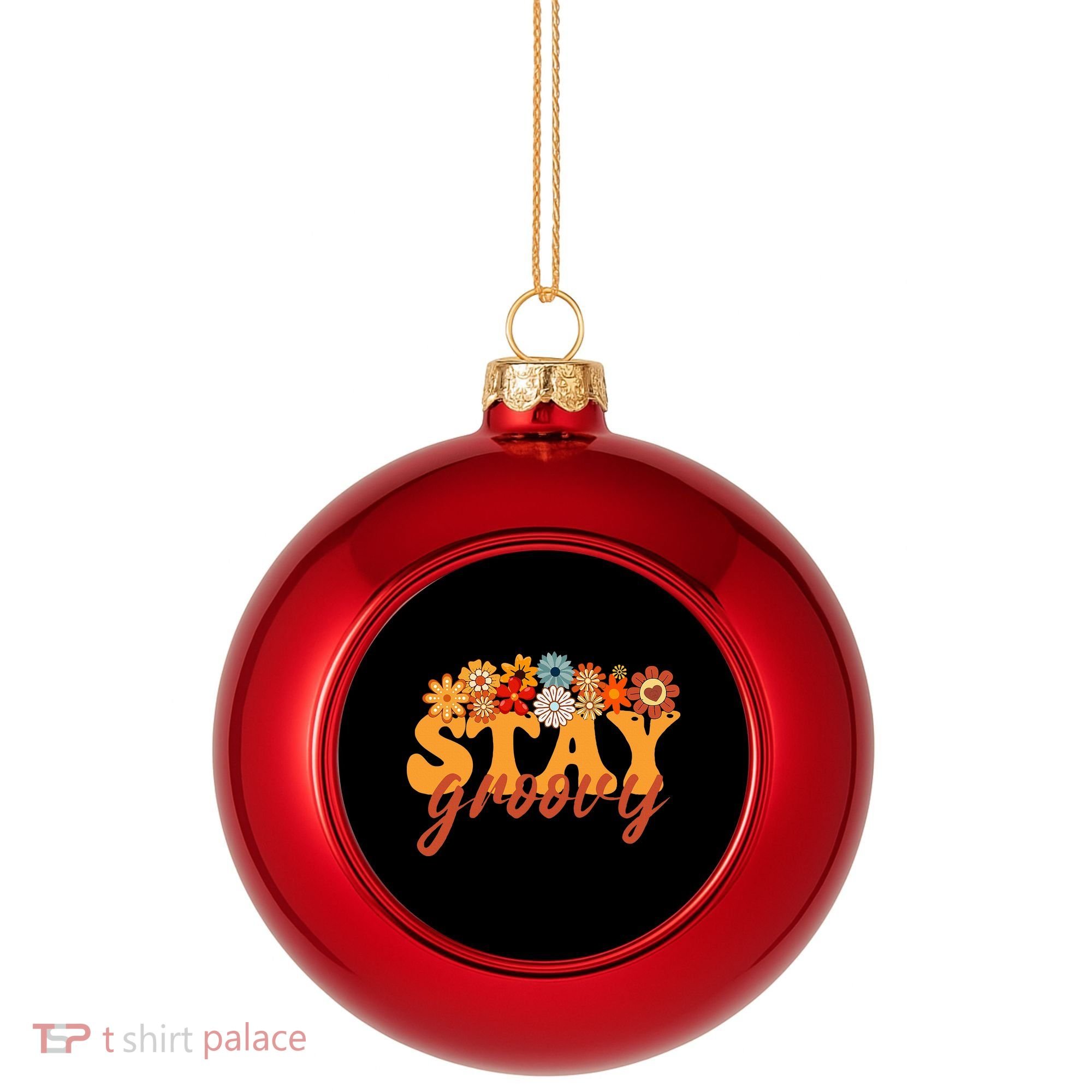 Stay Groovy Flower Power Plastic Christmas Ball Ornament