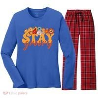 Stay Groovy Flower Power Women's Long Sleeve Flannel Pajama Set  thumb 0