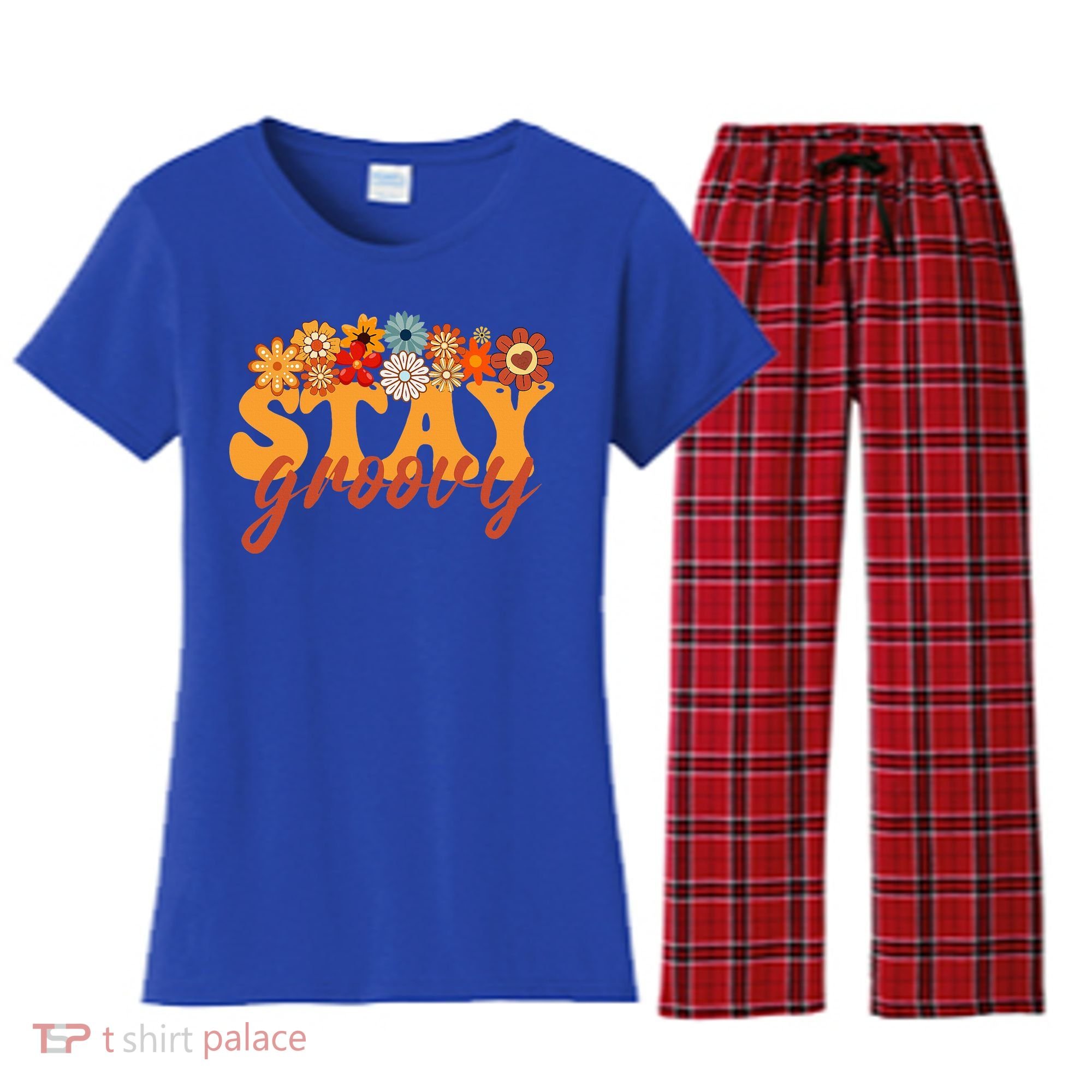 Stay Groovy Flower Power Women's Flannel Pajama Set