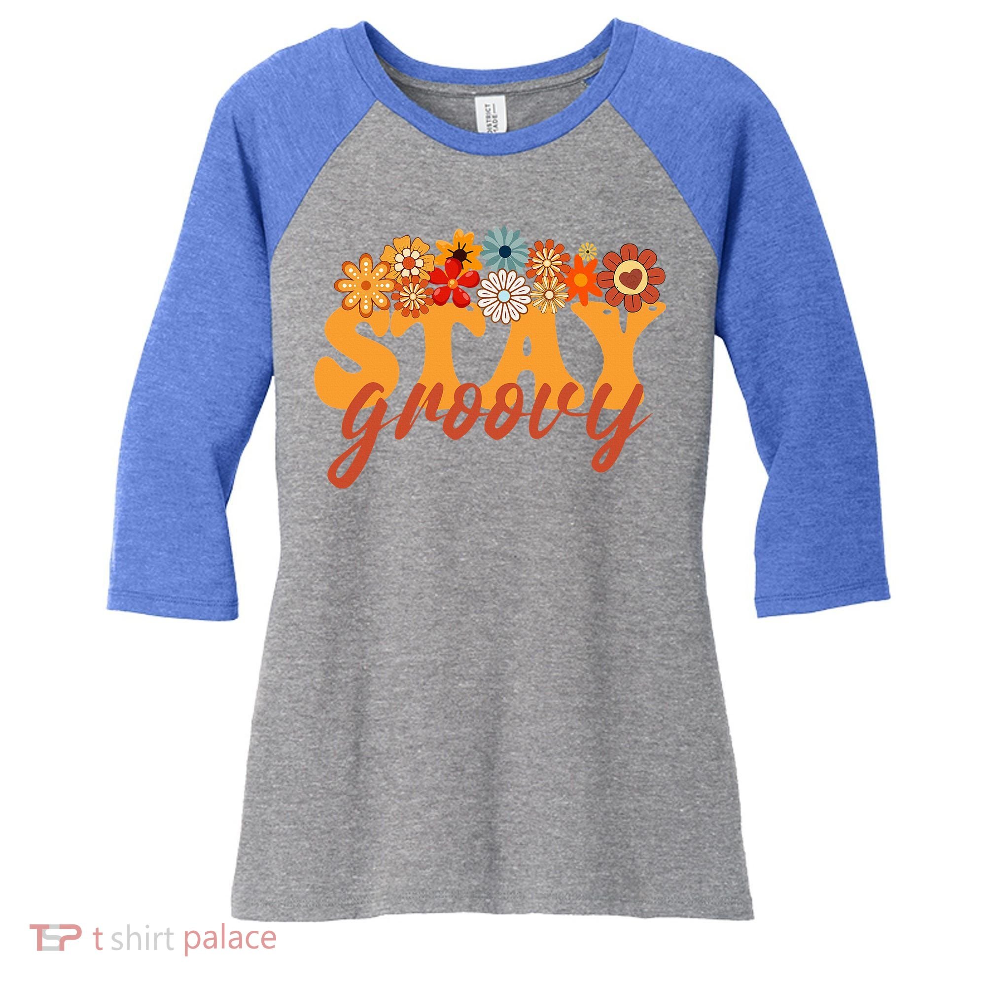 Stay Groovy Flower Power Women's Tri-Blend 3/4-Sleeve Raglan Shirt