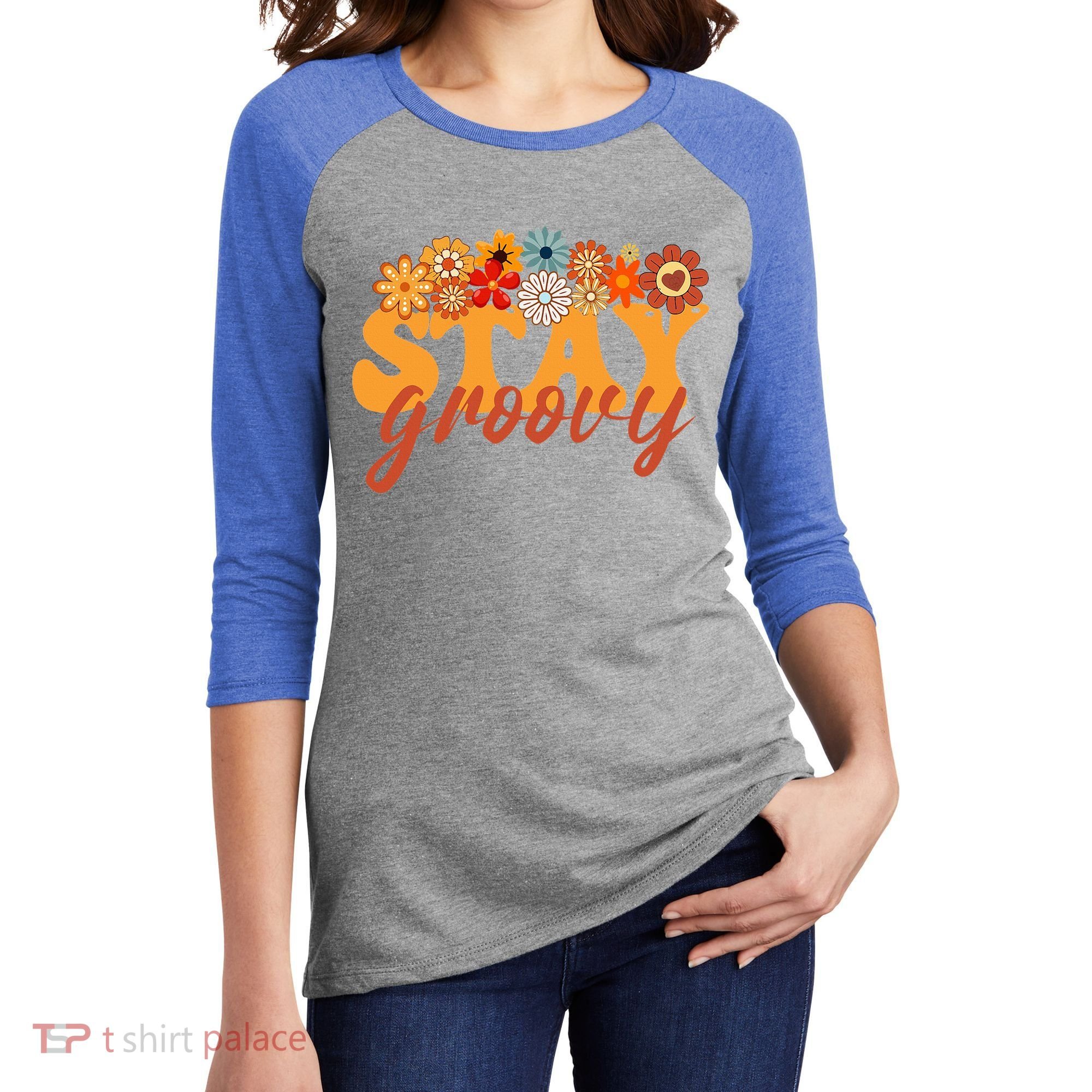 Stay Groovy Flower Power Women's Tri-Blend 3/4-Sleeve Raglan Shirt