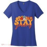Stay Groovy Flower Power Women's V-Neck T-Shirt thumb 0