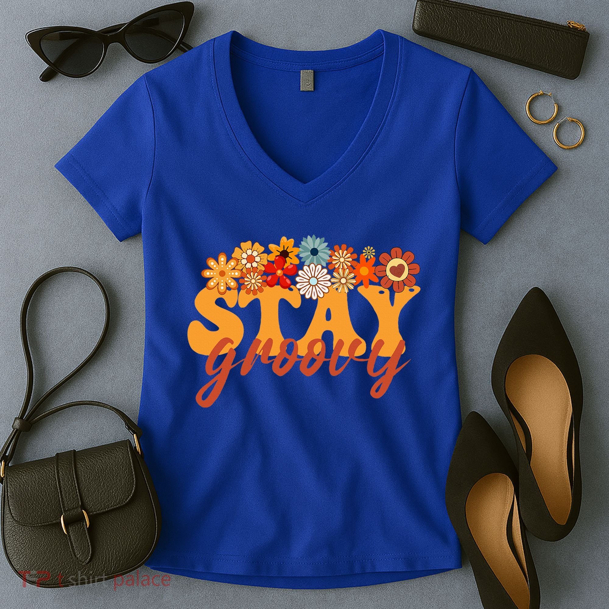 Stay Groovy Flower Power Women's V-Neck T-Shirt