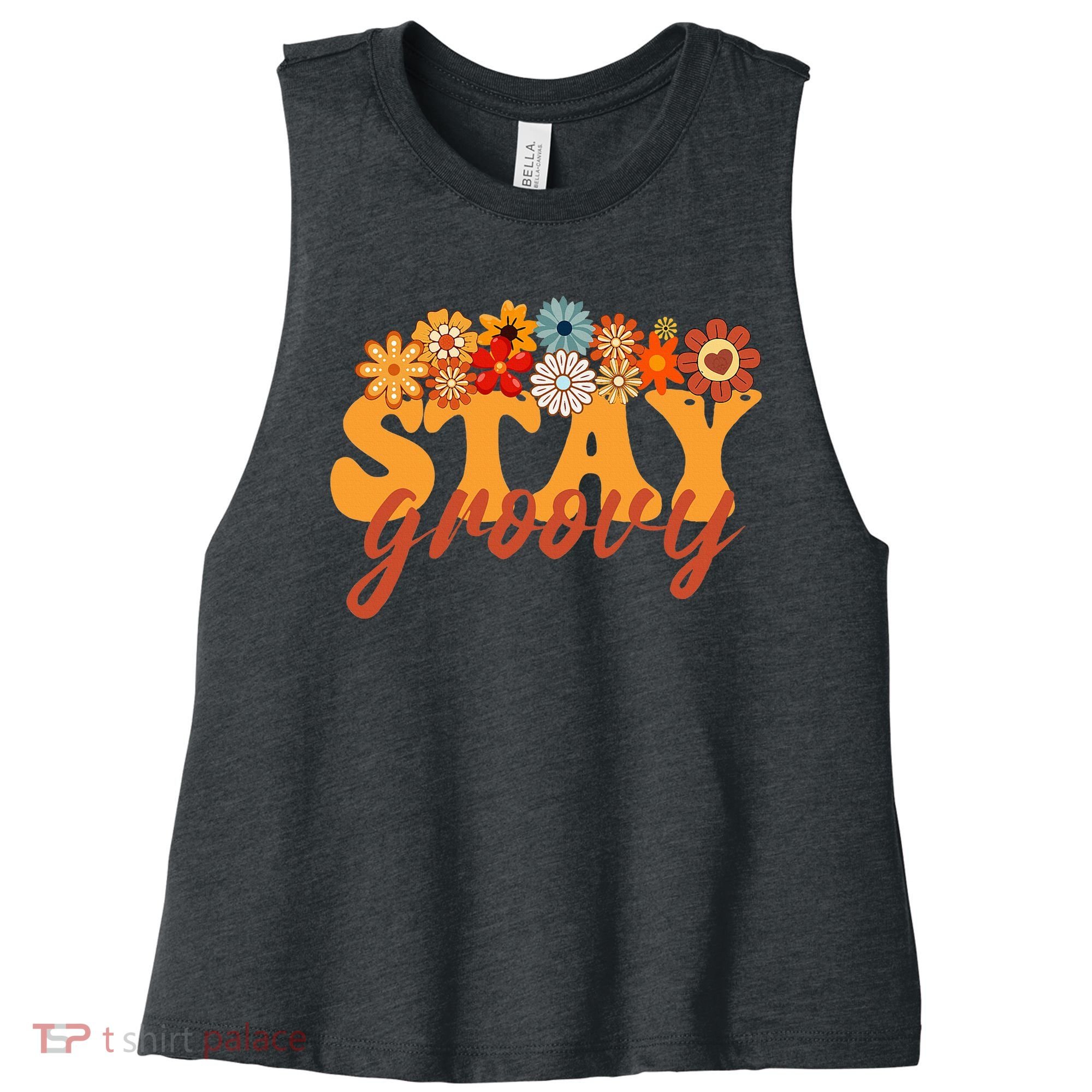 Stay Groovy Flower Power Women's Racerback Cropped Tank