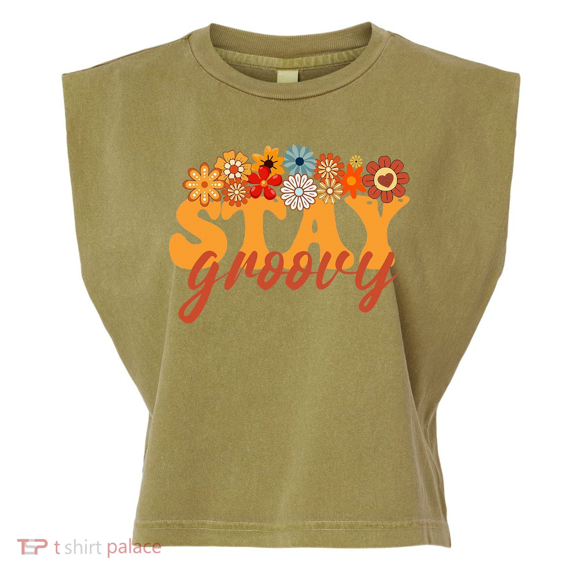 Stay Groovy Flower Power Garment-Dyed Women's Muscle Tee