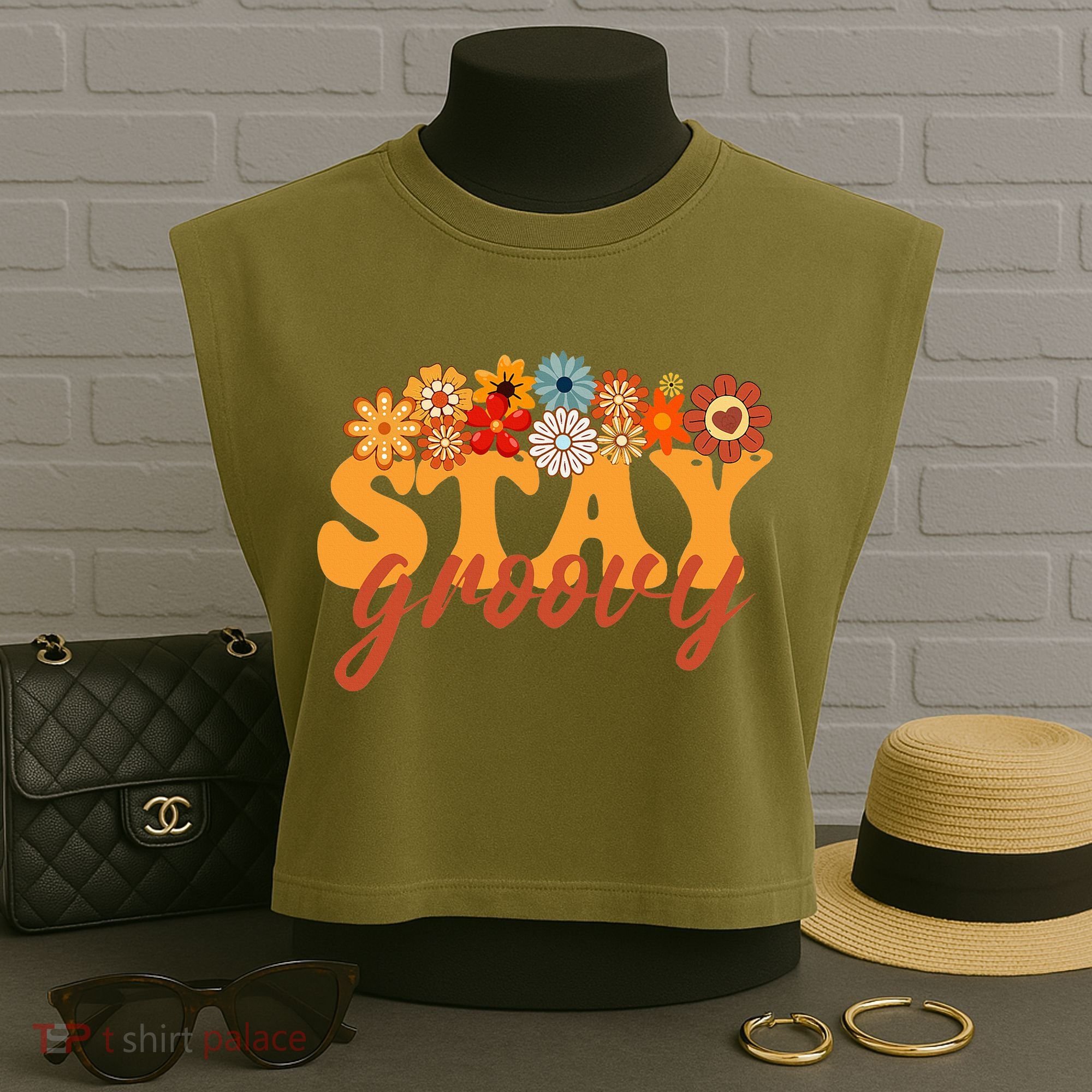 Stay Groovy Flower Power Garment-Dyed Women's Muscle Tee