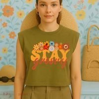 Stay Groovy Flower Power Garment-Dyed Women's Muscle Tee thumb 4
