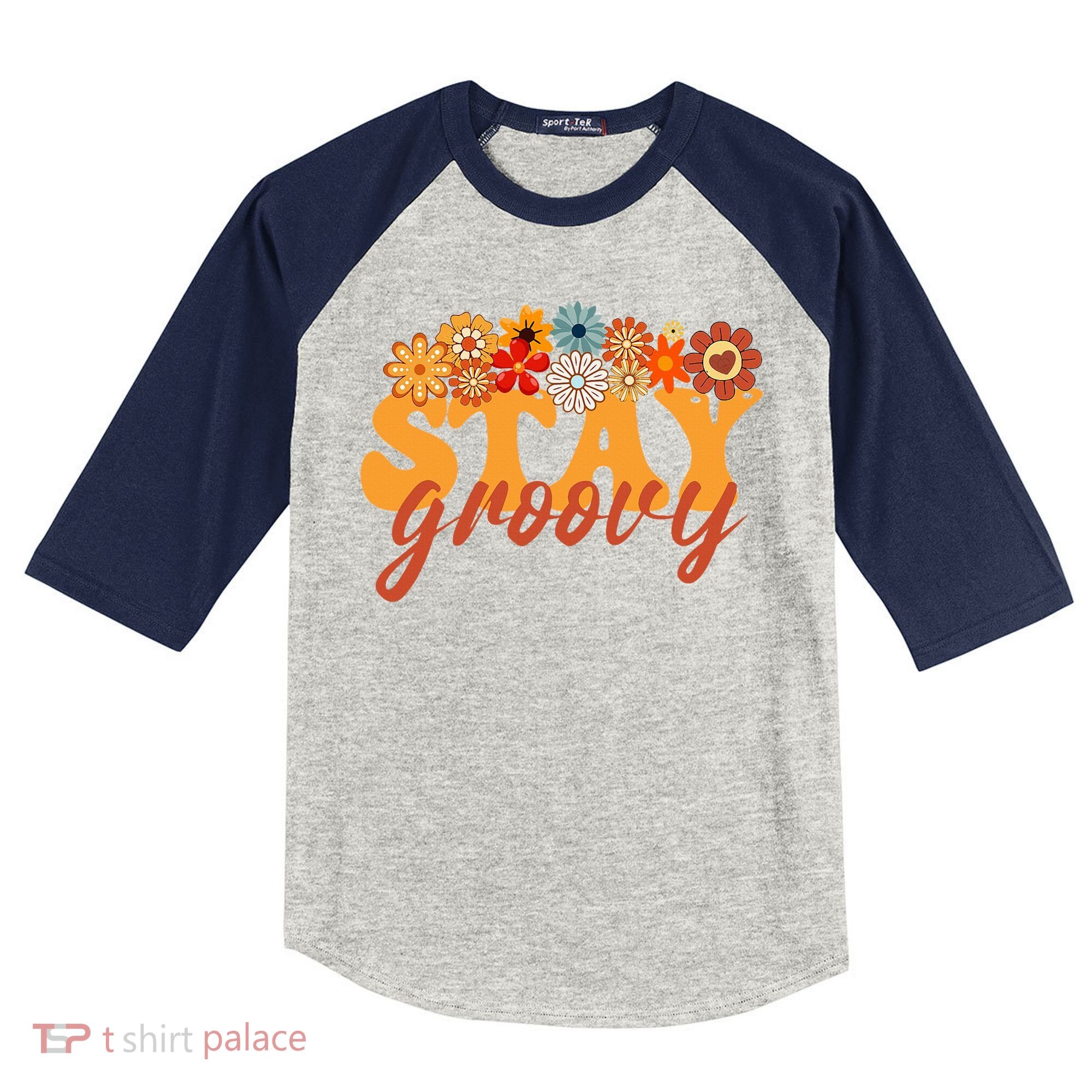 Stay Groovy Flower Power Kids Colorblock Raglan Jersey