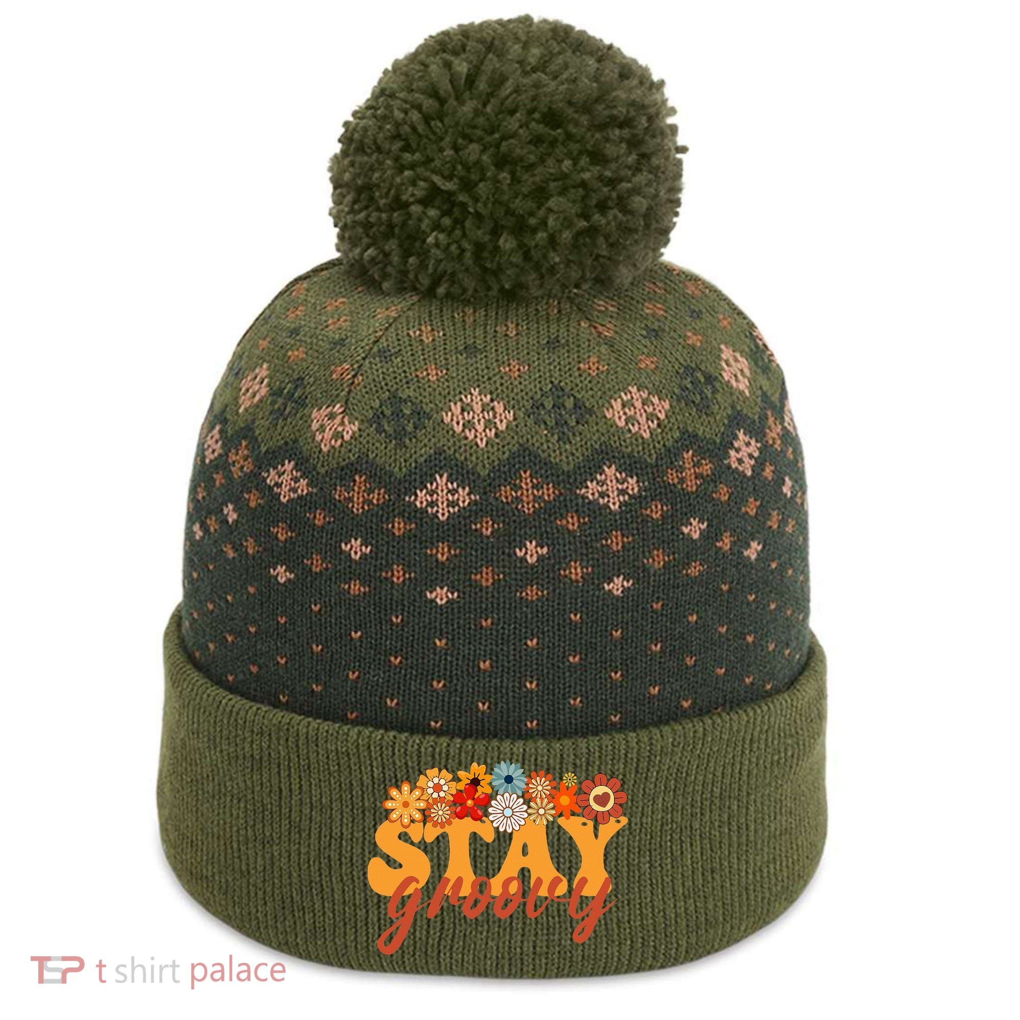 Stay Groovy Flower Power The Baniff Cuffed Pom Beanie