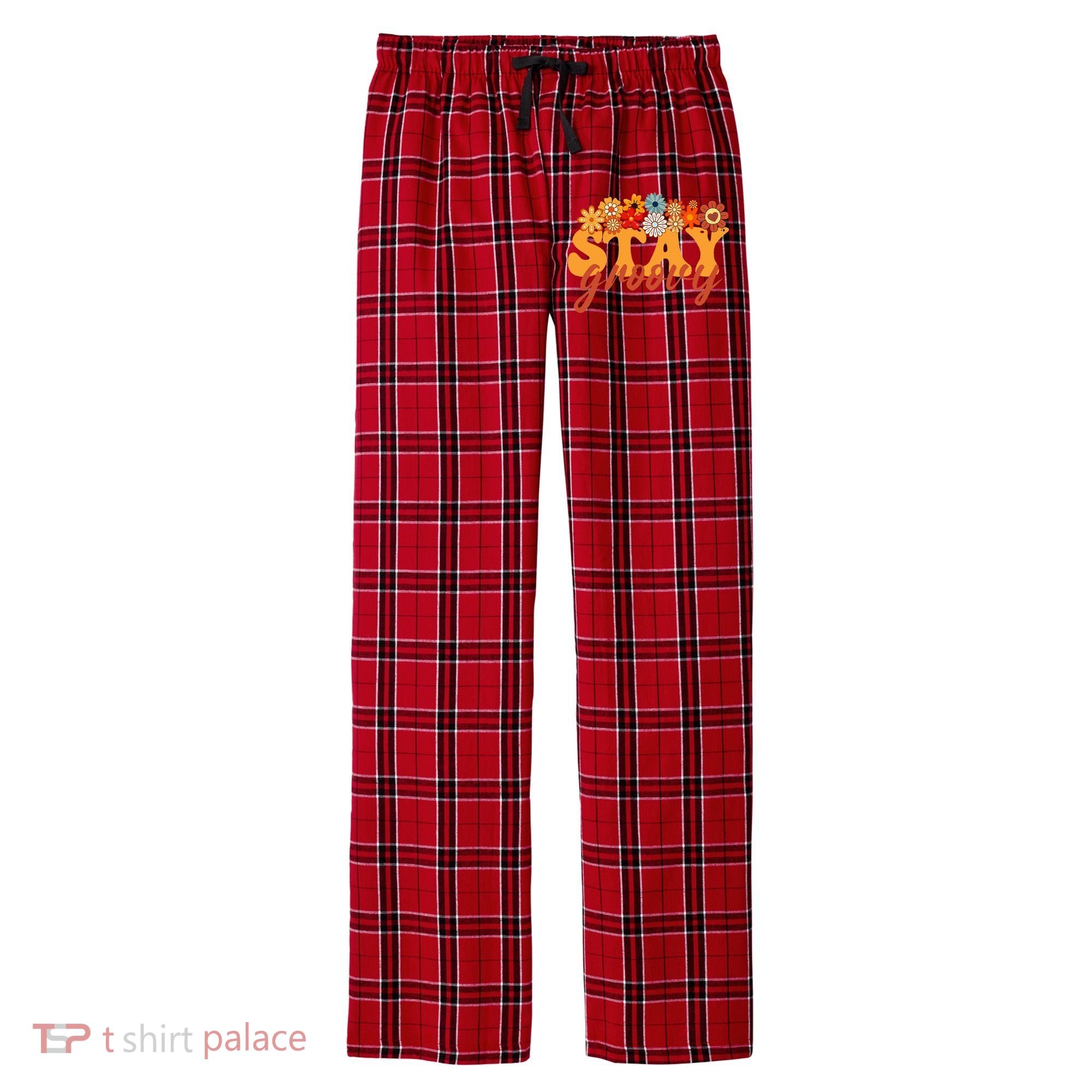 Stay Groovy Flower Power Men's Flannel Plaid Pajama Pants