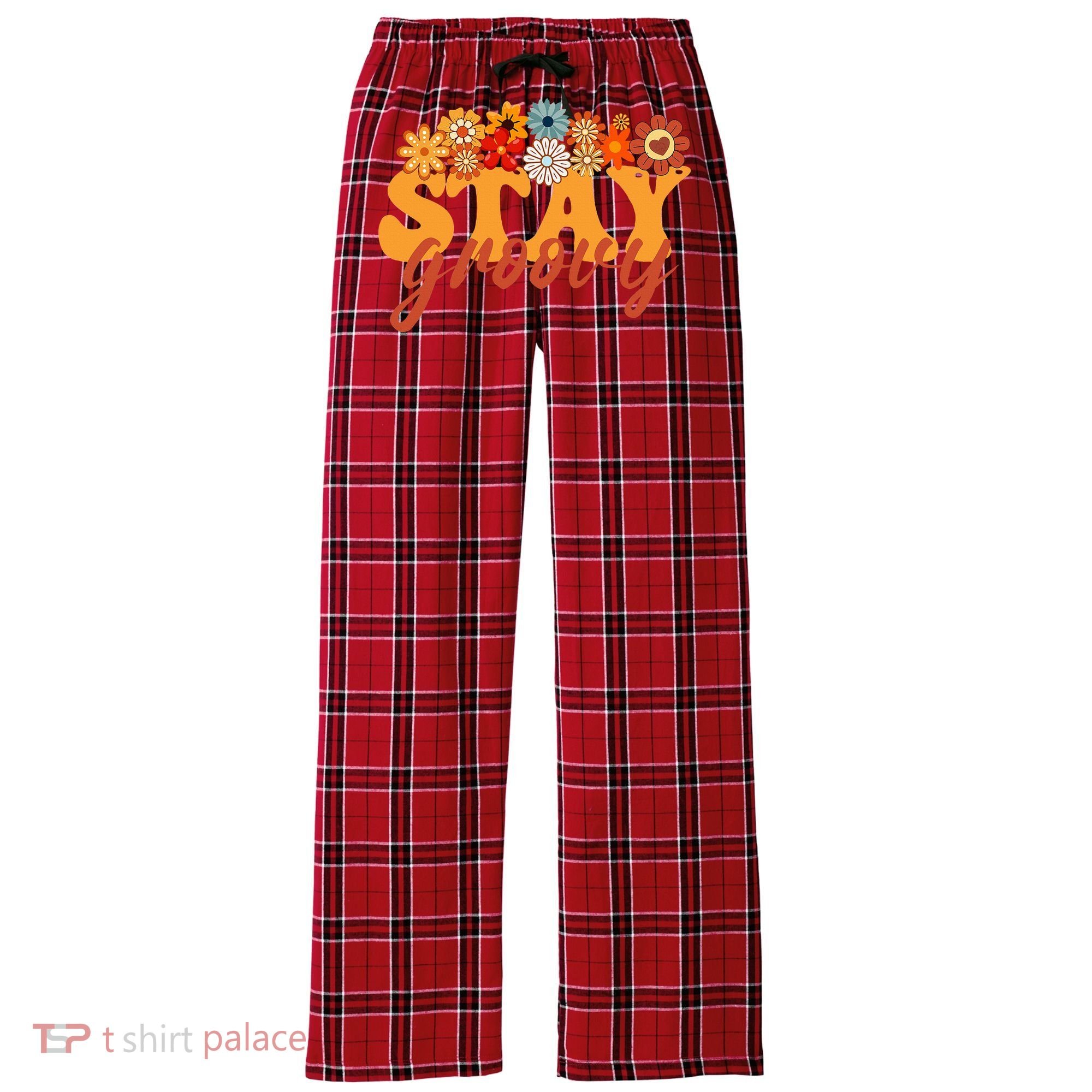 Stay Groovy Flower Power Women's Flannel Plaid Pajama Pants