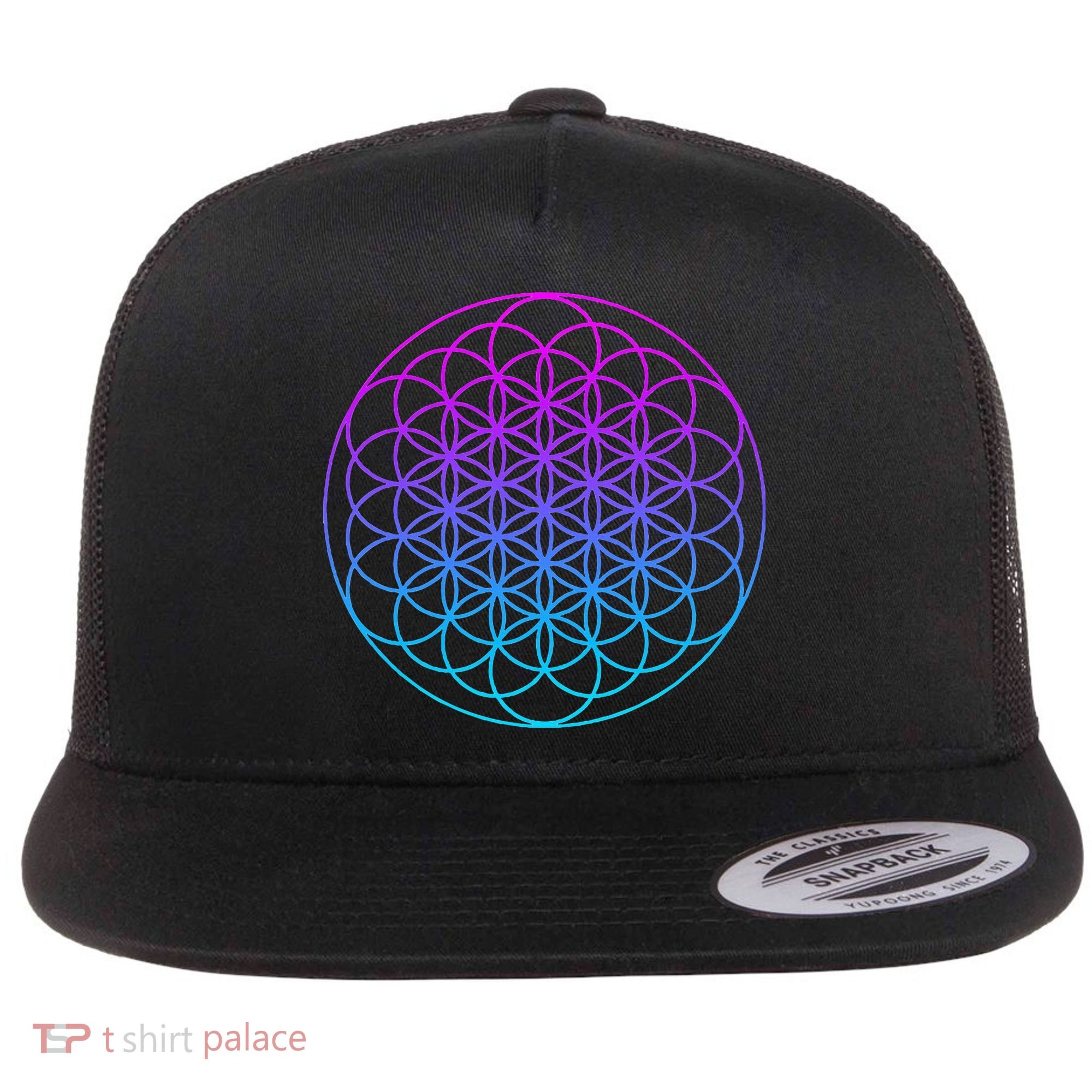 Sacred Geometry Flower Of Life Flat Bill Trucker Hat