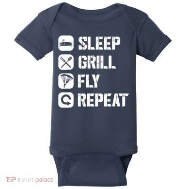 Sleep Grill Fly Repeat Baby Bodysuit