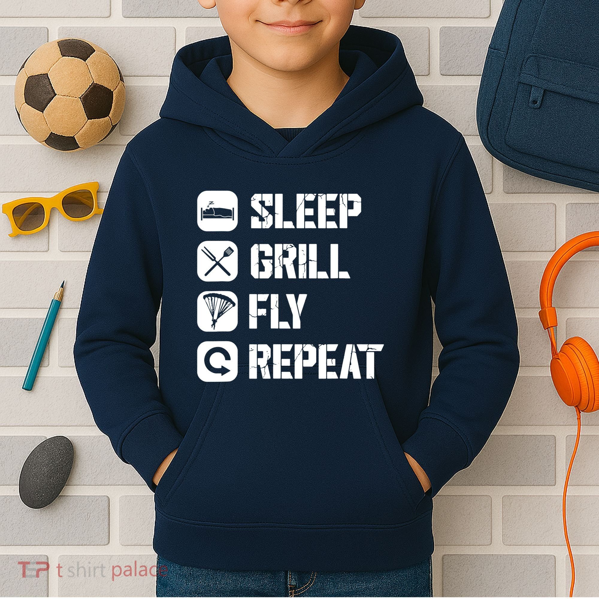 Sleep Grill Fly Repeat Kids Hoodie