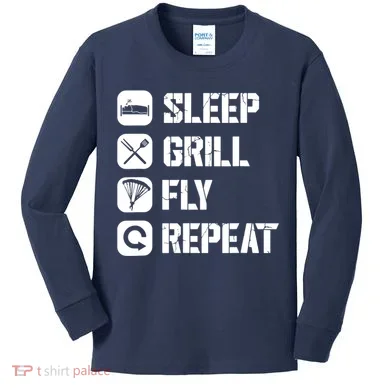 Sleep Grill Fly Repeat Kids Long Sleeve Shirt