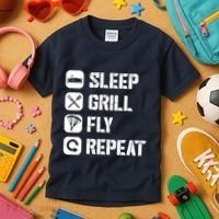 Sleep Grill Fly Repeat Kids T-Shirt thumb 3