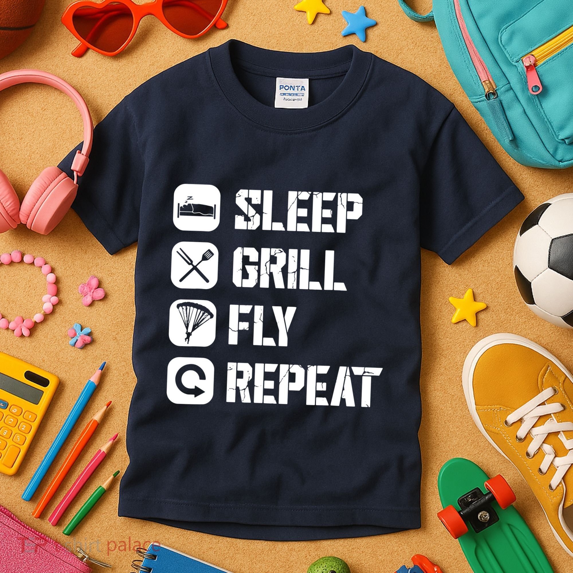 Sleep Grill Fly Repeat Kids T-Shirt