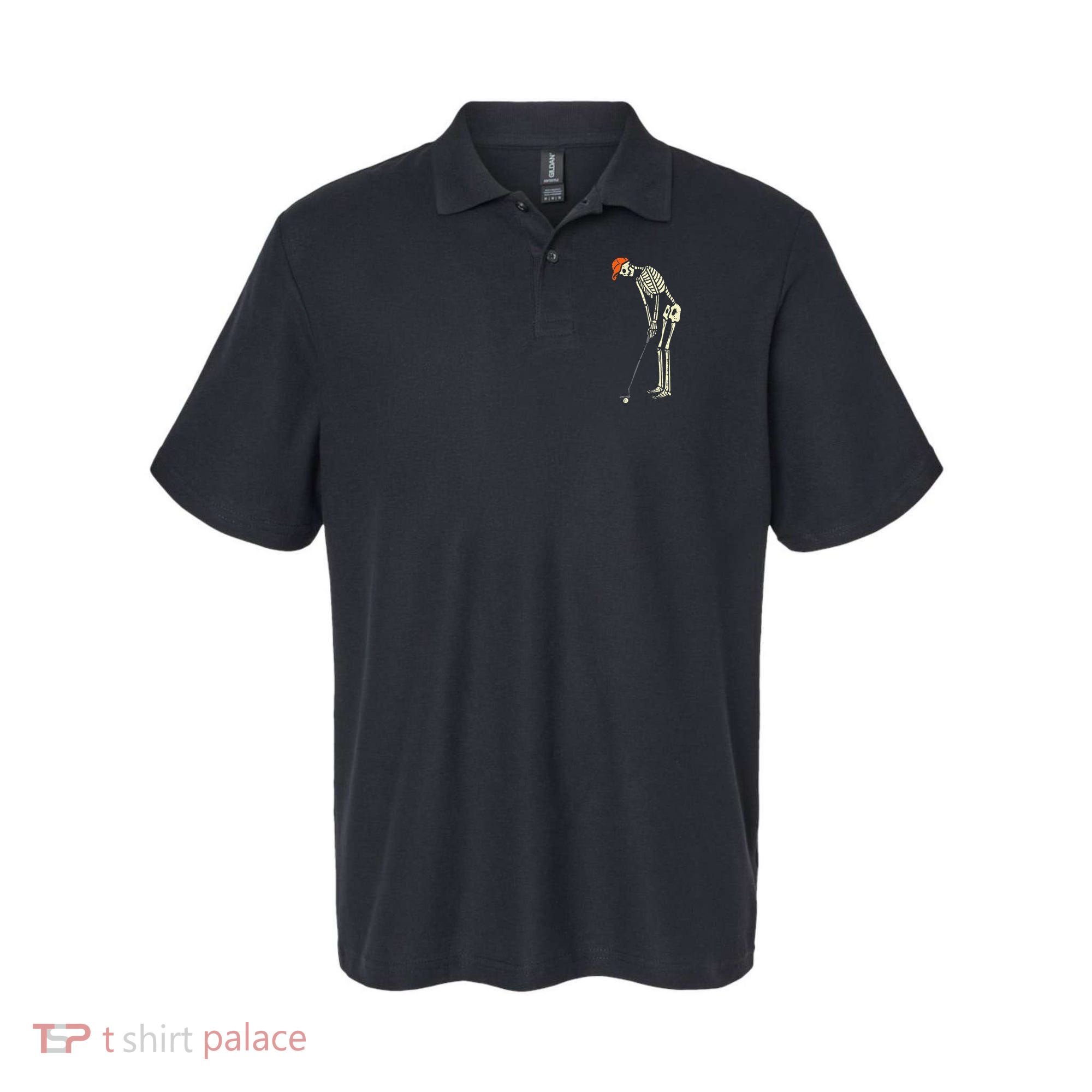 Skeleton Golf Funny Halloween Golfing Sports Golfer Polo
