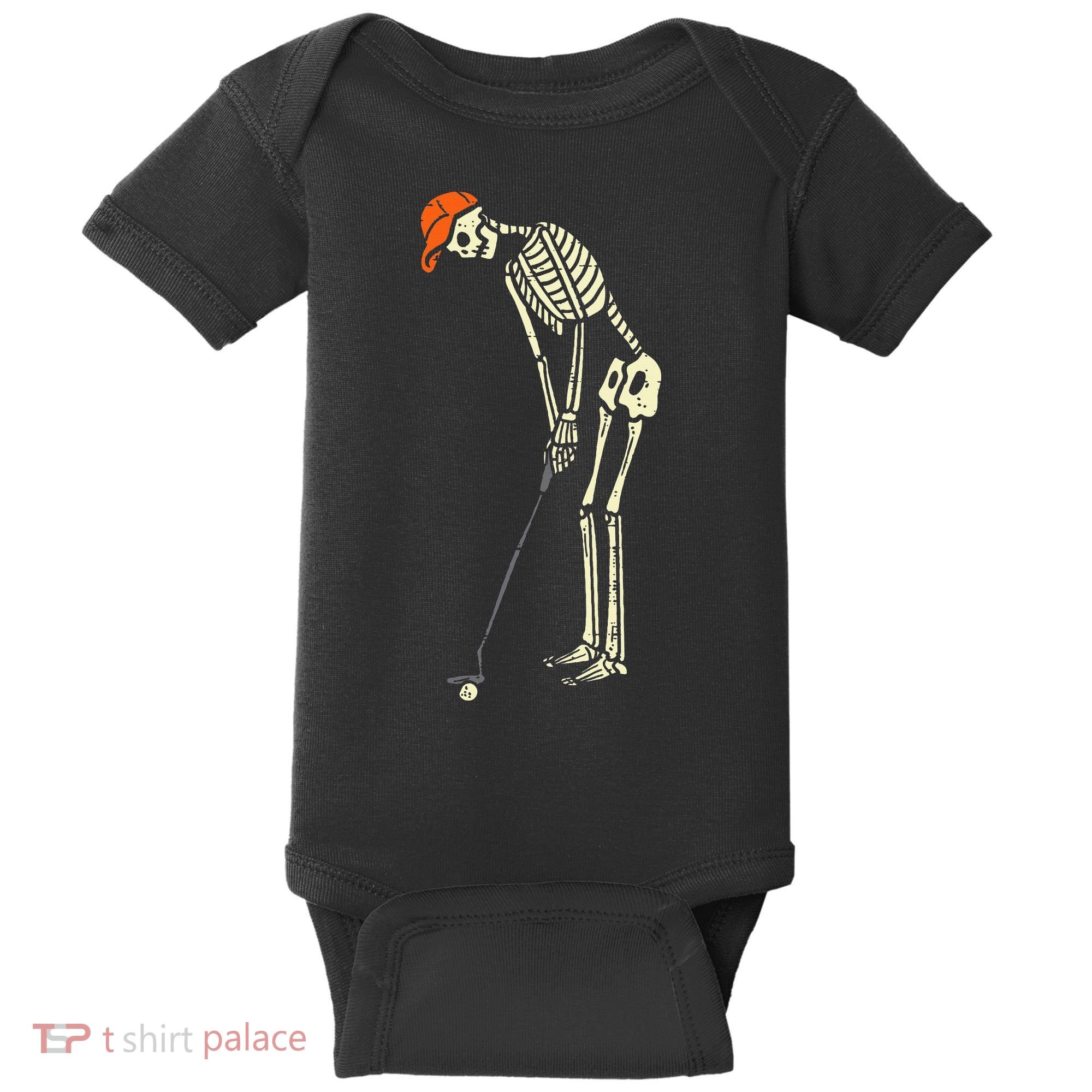 Skeleton Golf Funny Halloween Golfing Sports Golfer Baby Bodysuit