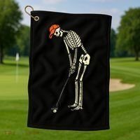 Skeleton Golf Funny Halloween Golfing Sports Golfer Golf Towel thumb 1