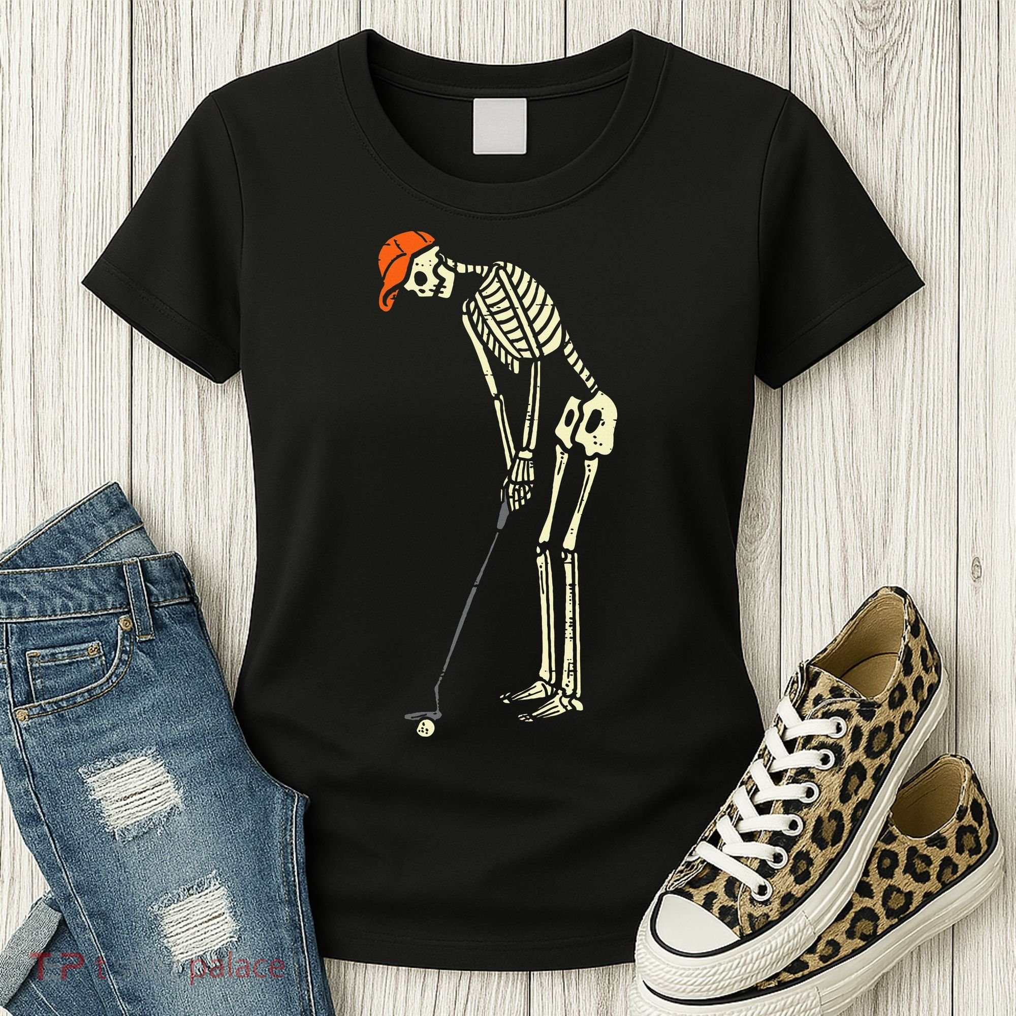 Skeleton Golf Funny Halloween Golfing Sports Golfer Women's T-Shirt