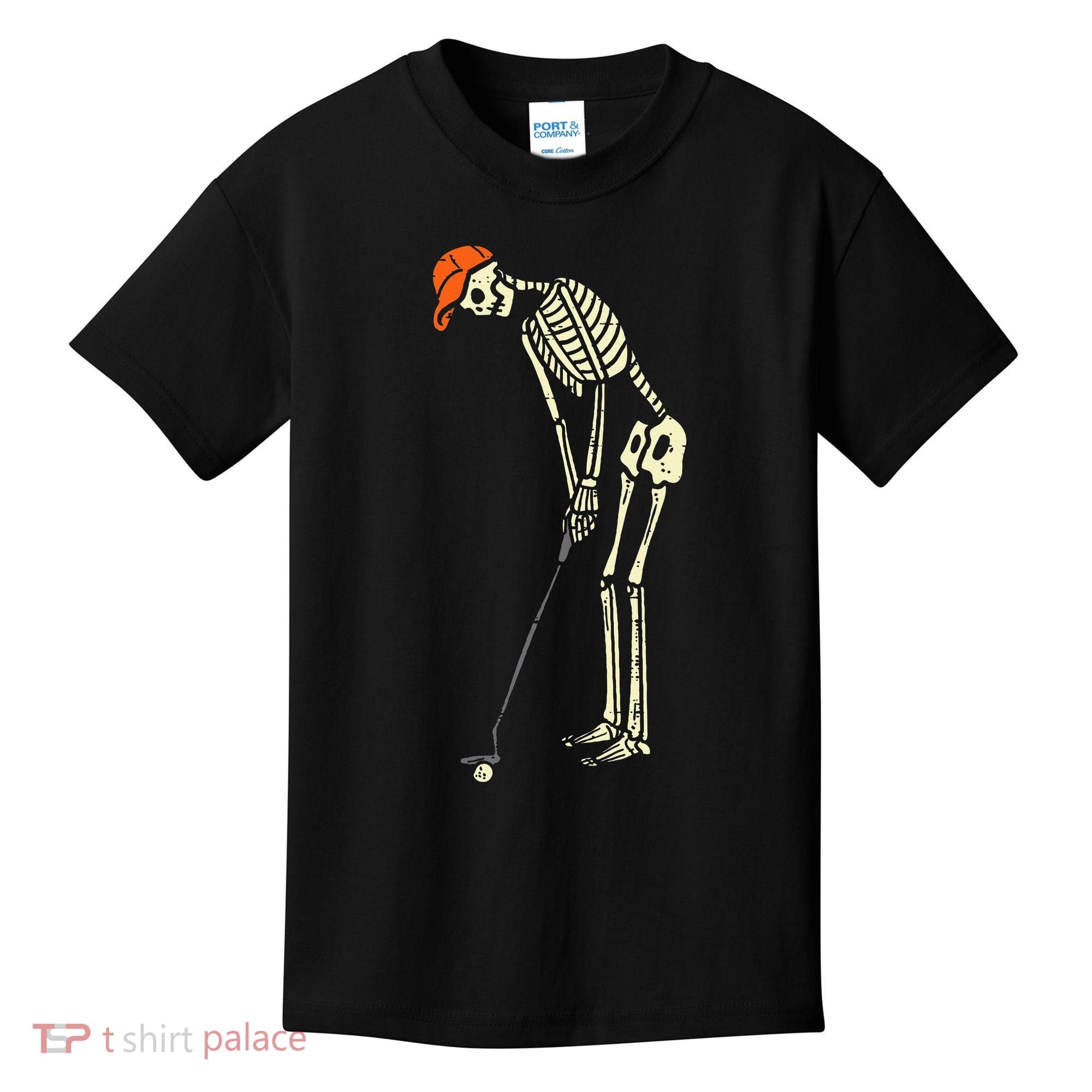 Skeleton Golf Funny Halloween Golfing Sports Golfer Kids T-Shirt