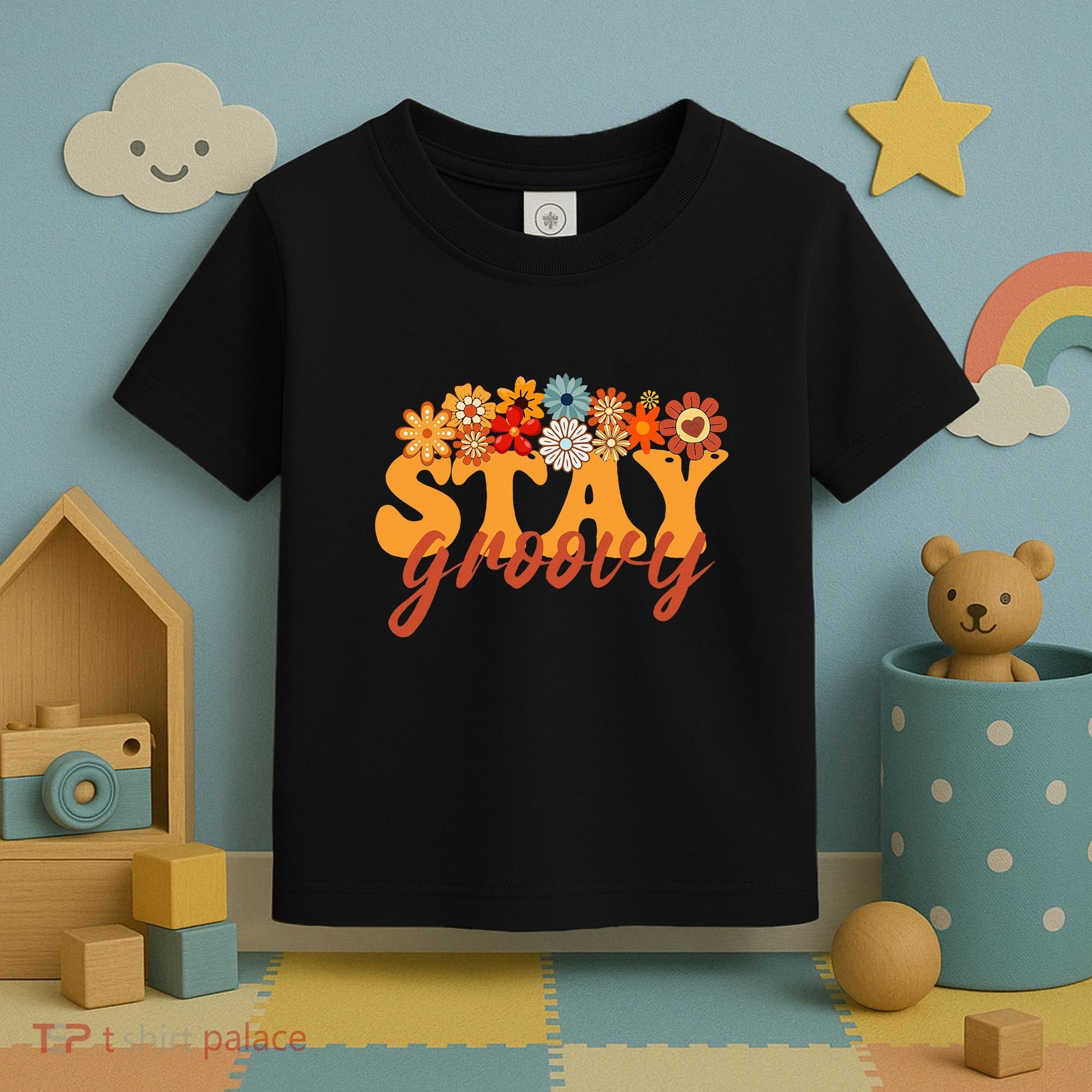 Stay Groovy Flower Power Retro Hippie Vibes Toddler T-Shirt