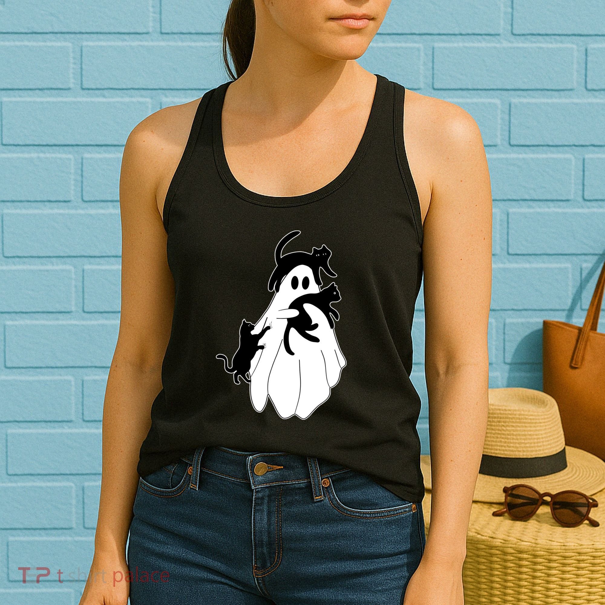 Spooky Ghost Funny Cat Lover Women's Tank Top
