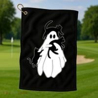 Spooky Ghost Funny Cat Lover Golf Towel thumb 1